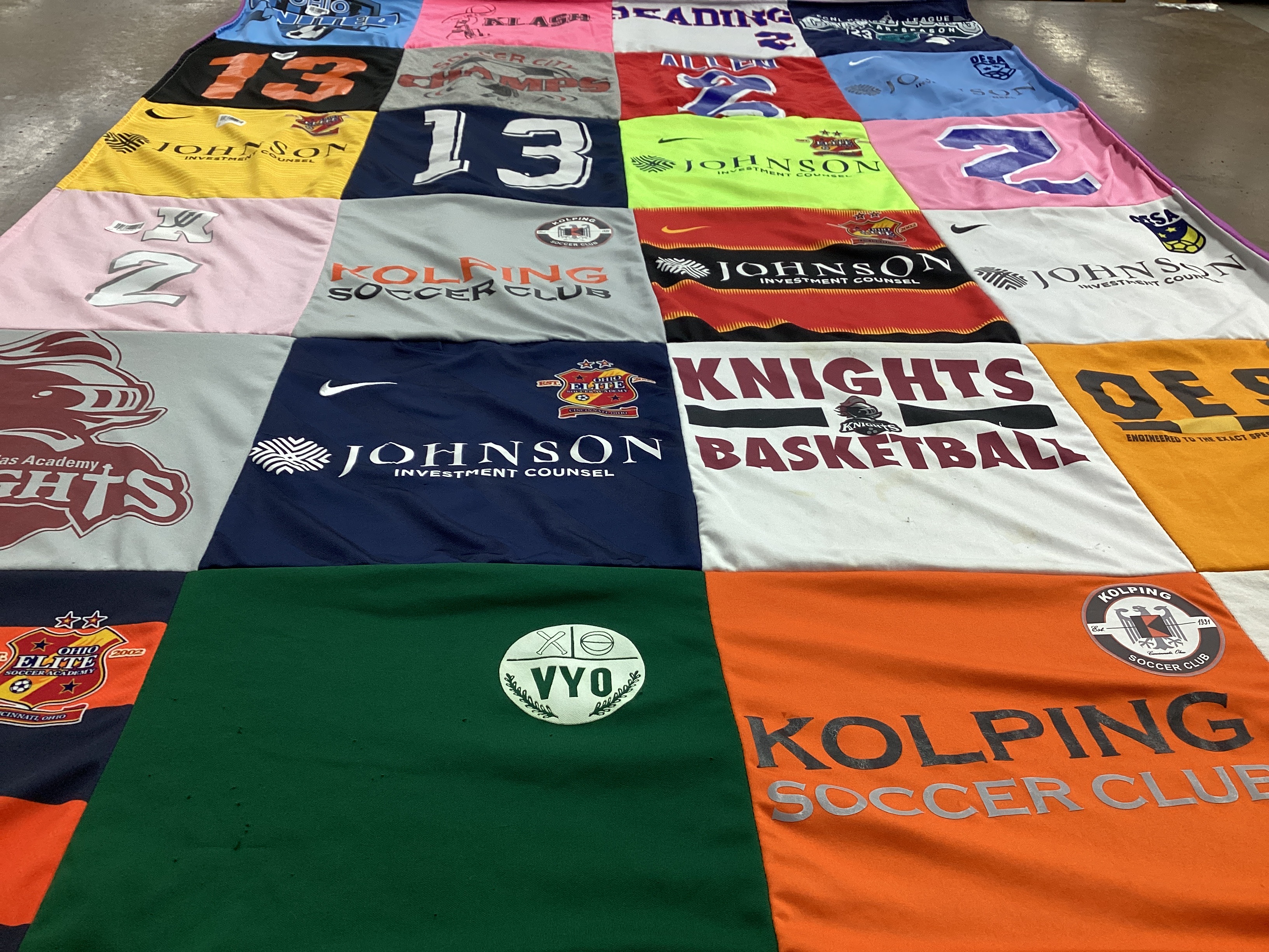 T-shirt quilt featuring knights basketball, kolping soccer club by Lisa from OH
