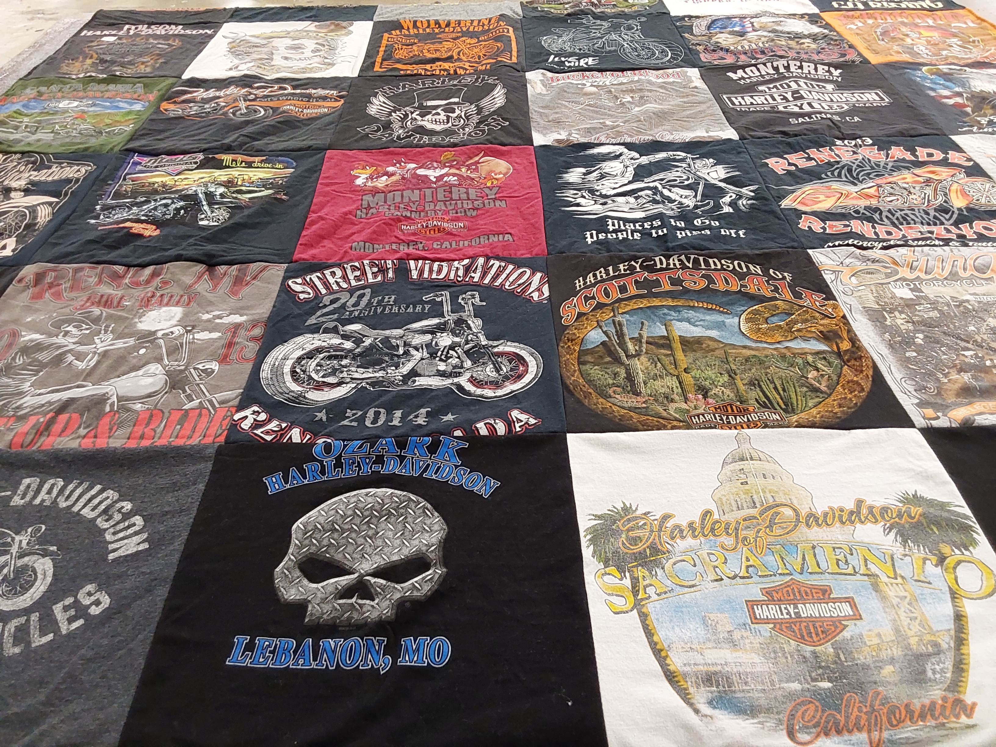 T-shirt quilt with motorcycles, biking themes by Linda from MI