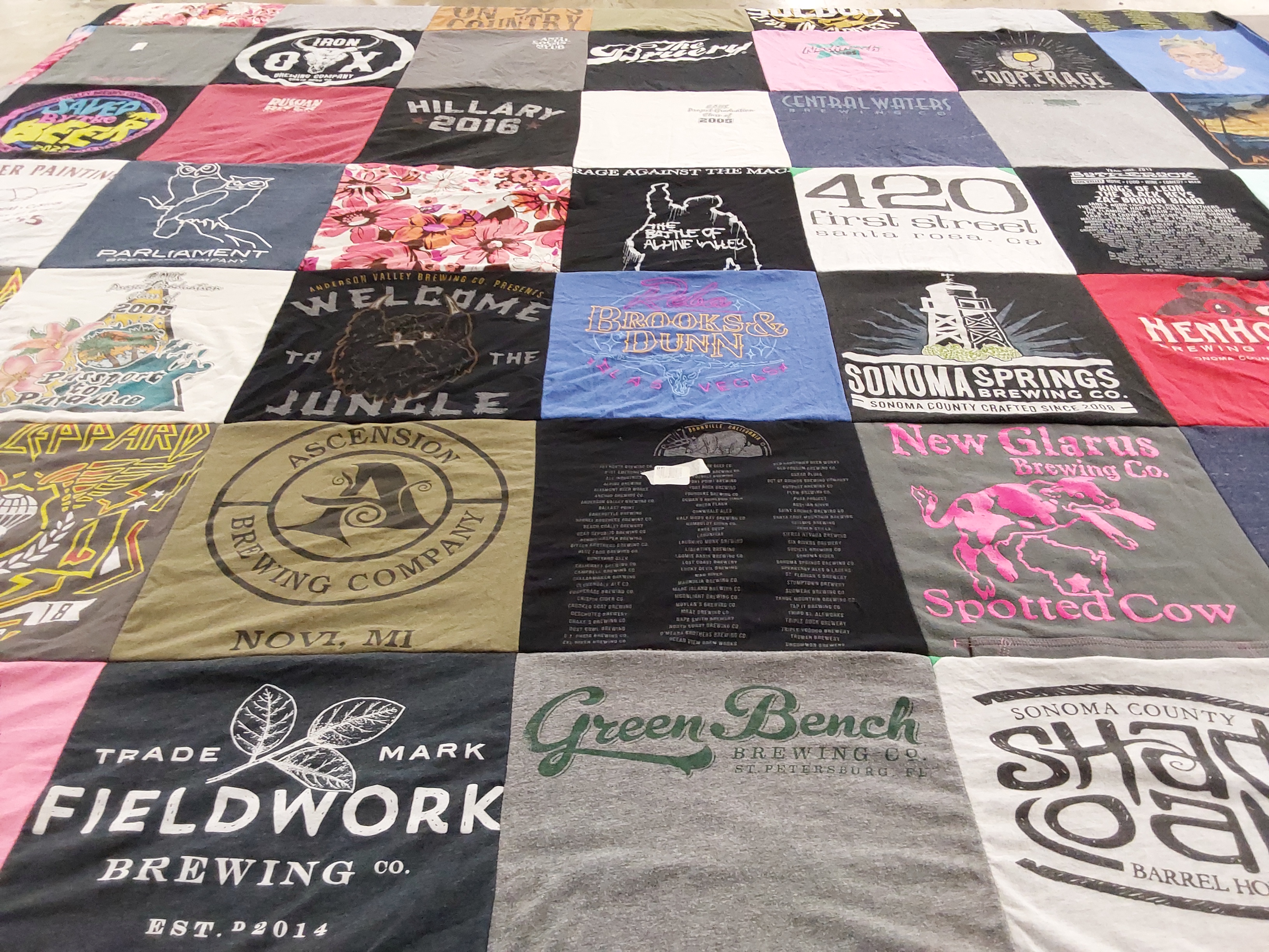 T-shirt quilt with brewing, politics themes by Danna from CA
