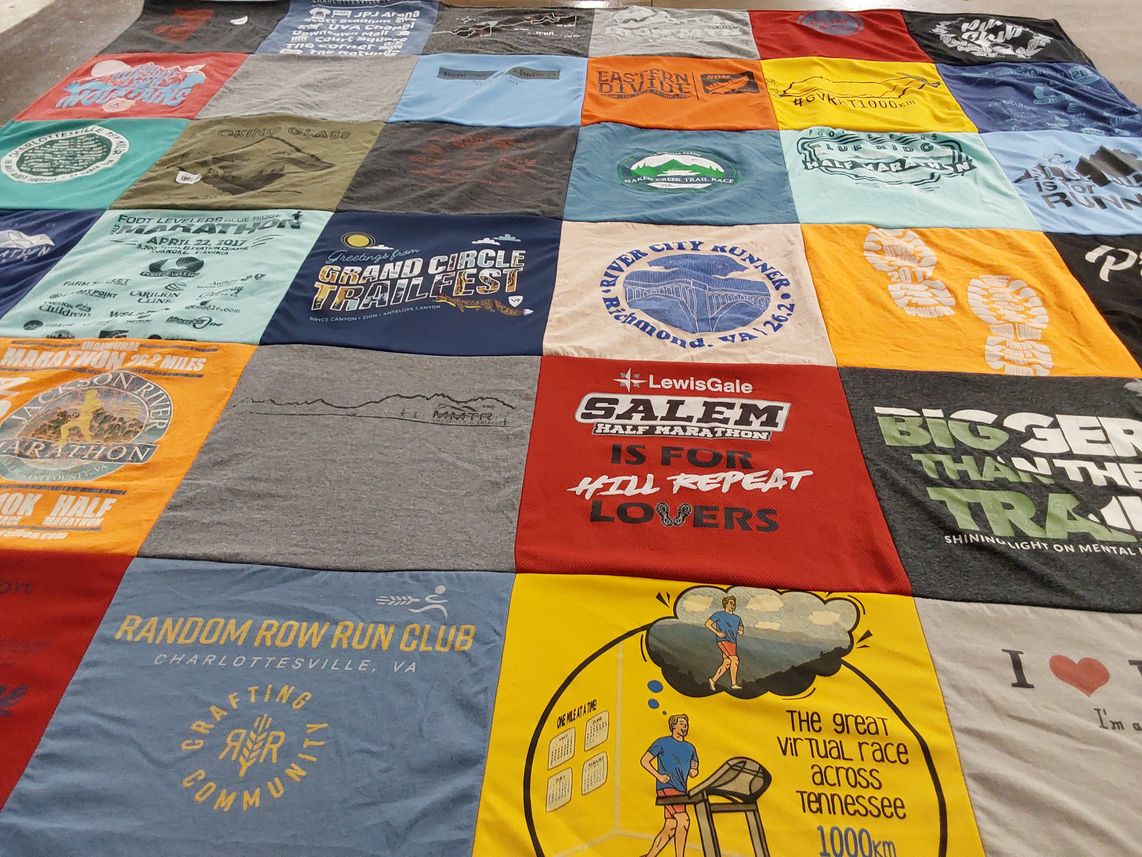 T-shirt quilt with running, marathons themes by Kira from VA