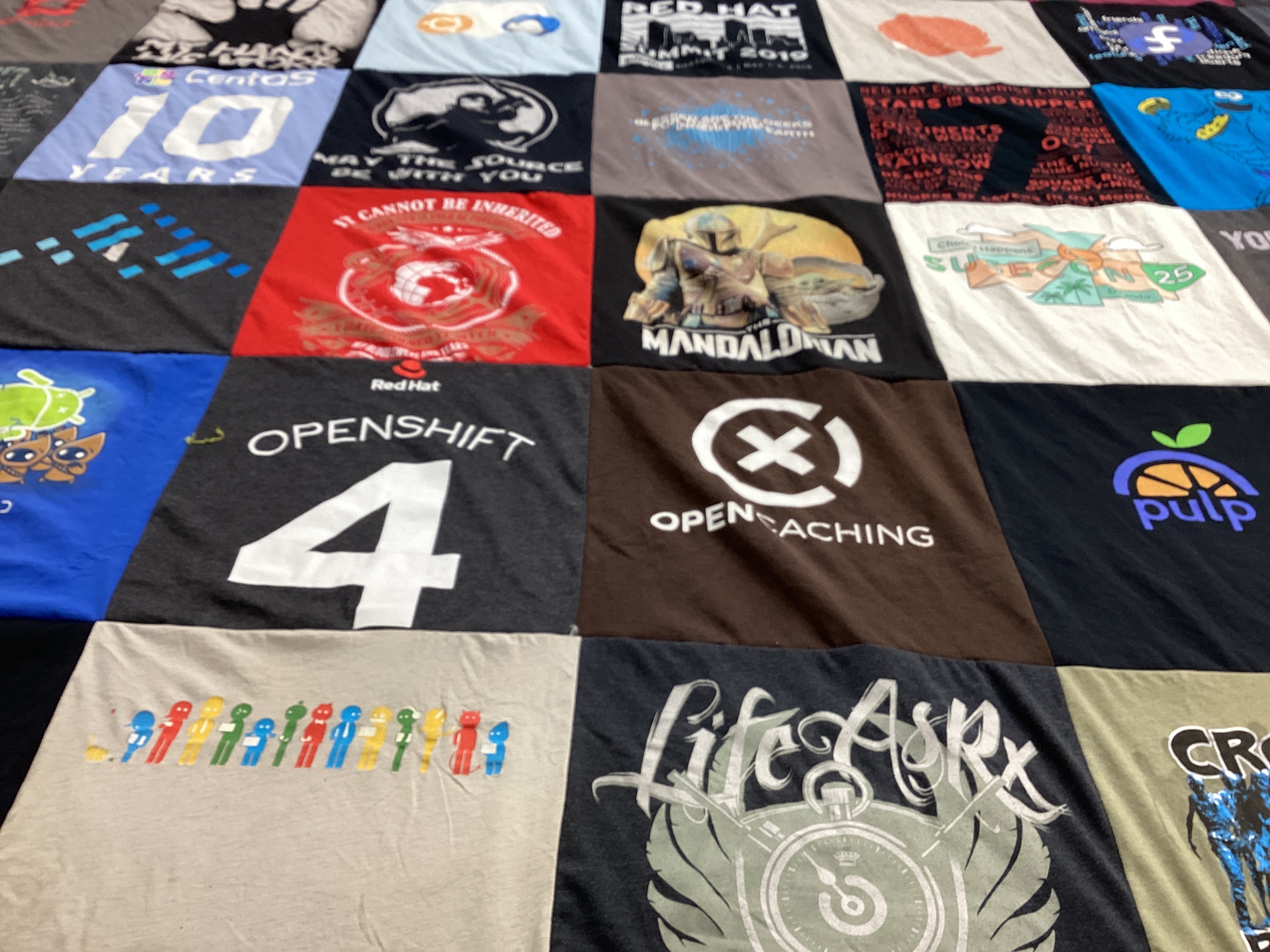 T-shirt quilt with open source, technology themes by Chris from FL