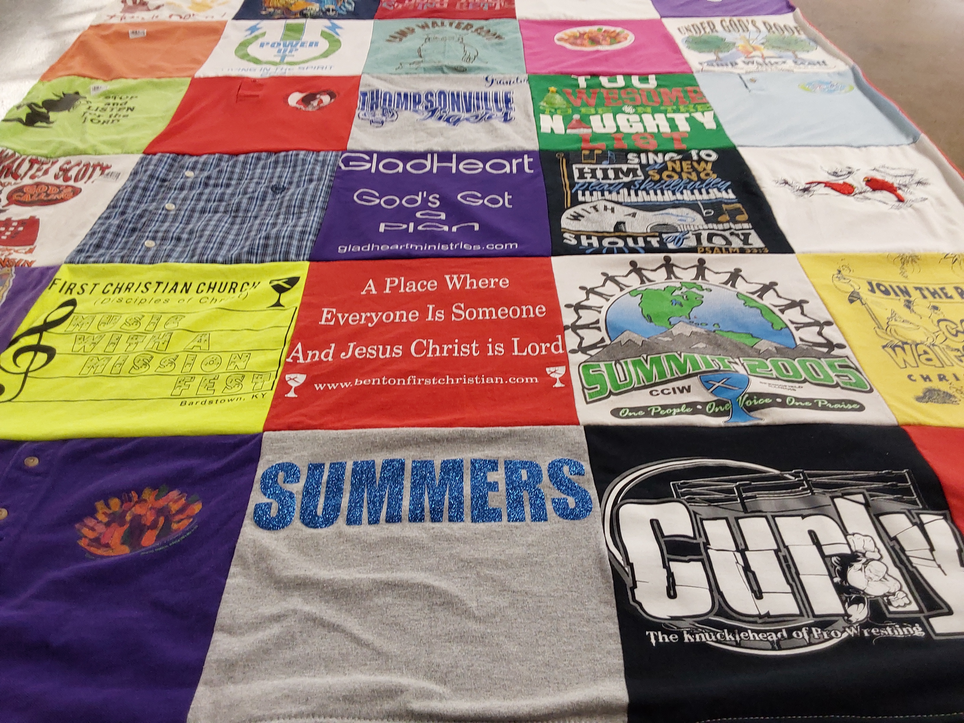 T-shirt quilt with christianity, music themes by Jackie from KY