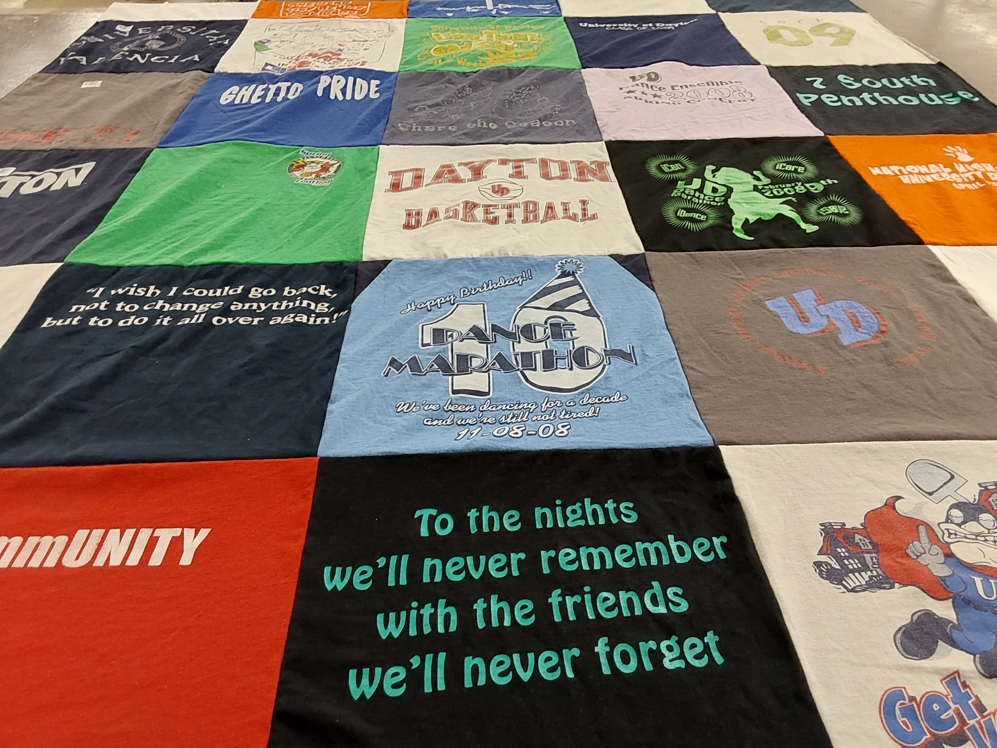 T-shirt quilt from university of dayton by Kelsey from WI