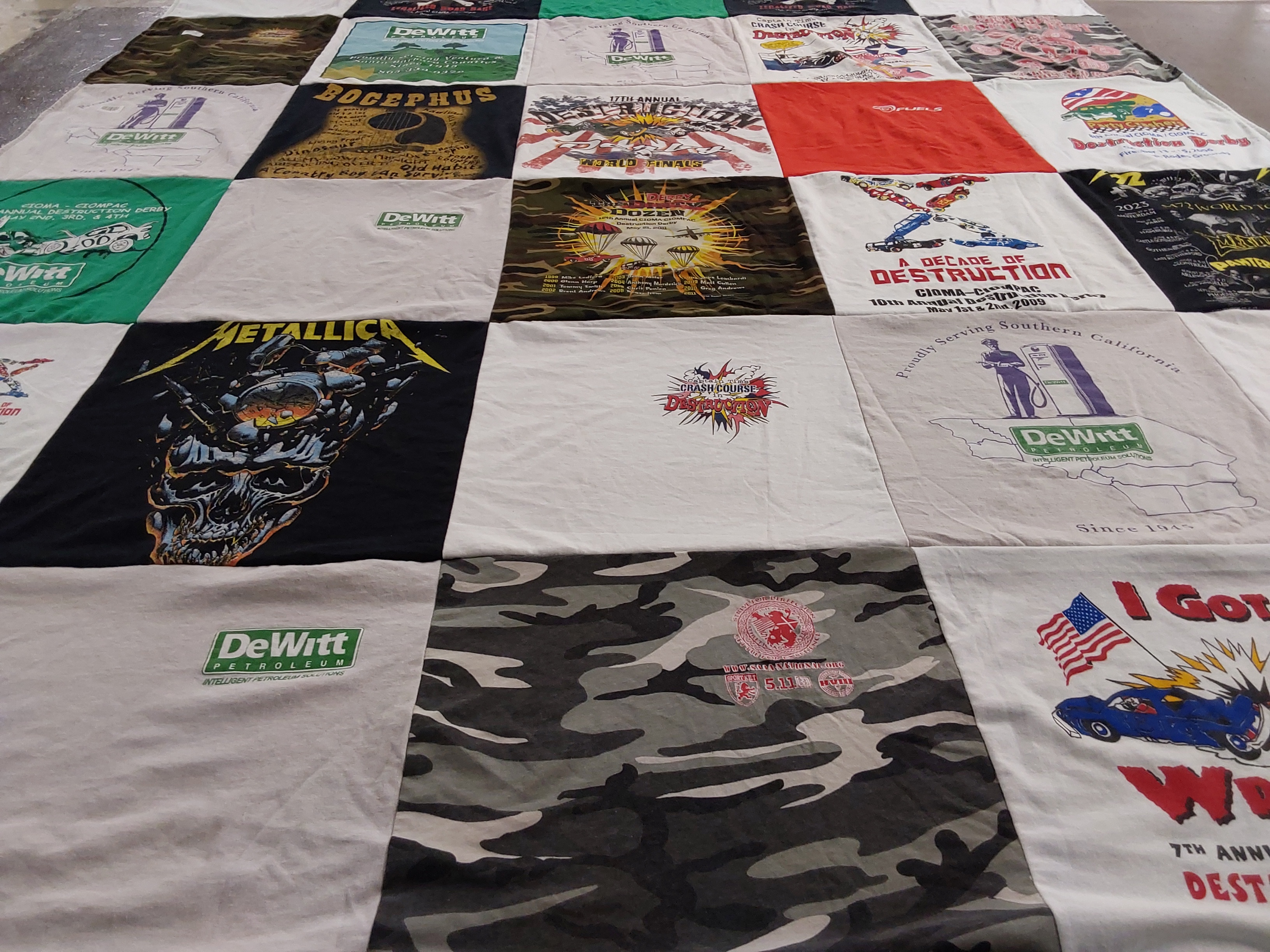 T-shirt quilt with music, sports themes by Brian from CA