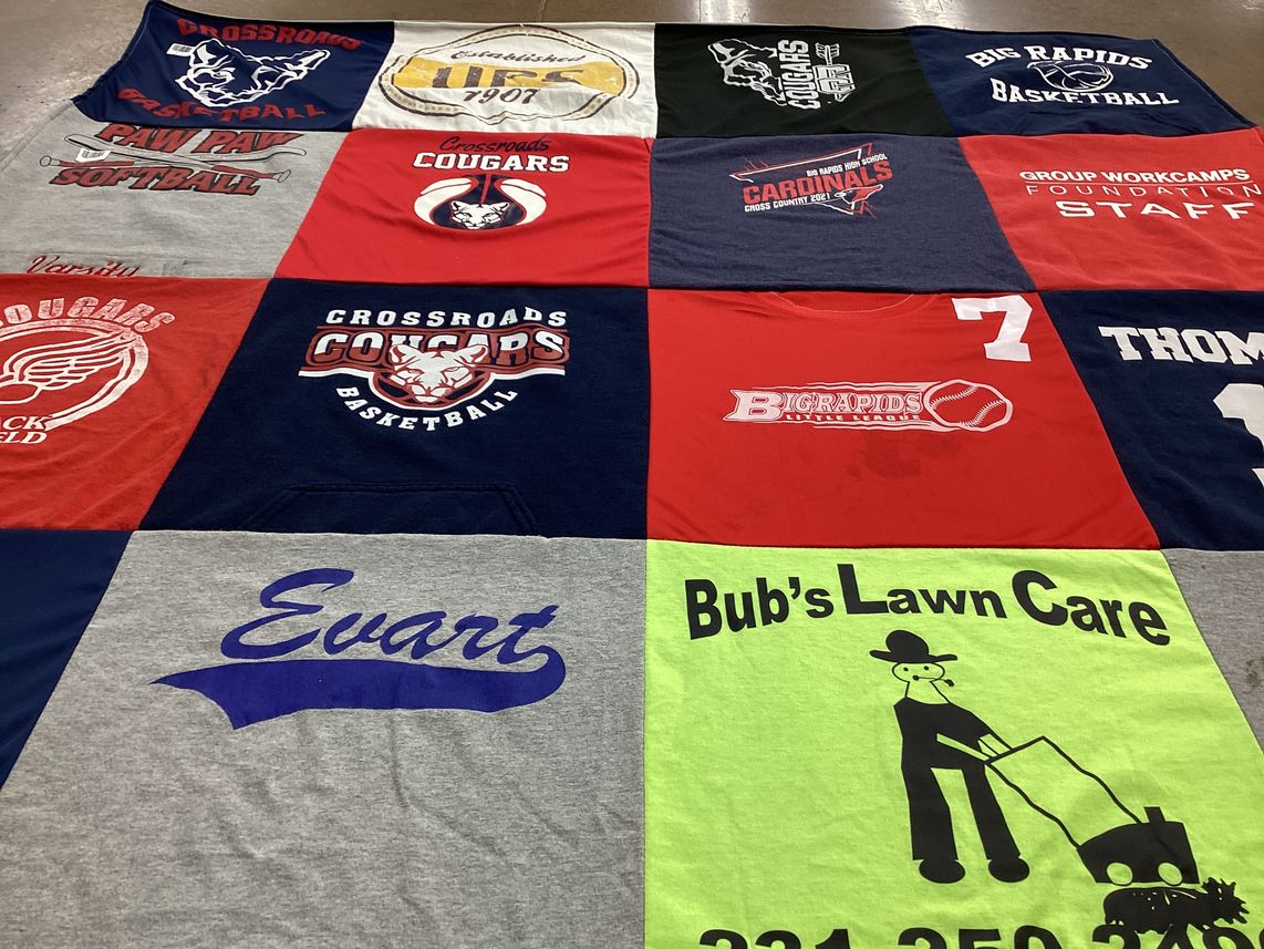 T-shirt quilt featuring paw paw cougars, crossroads cougars by Courtney from MI