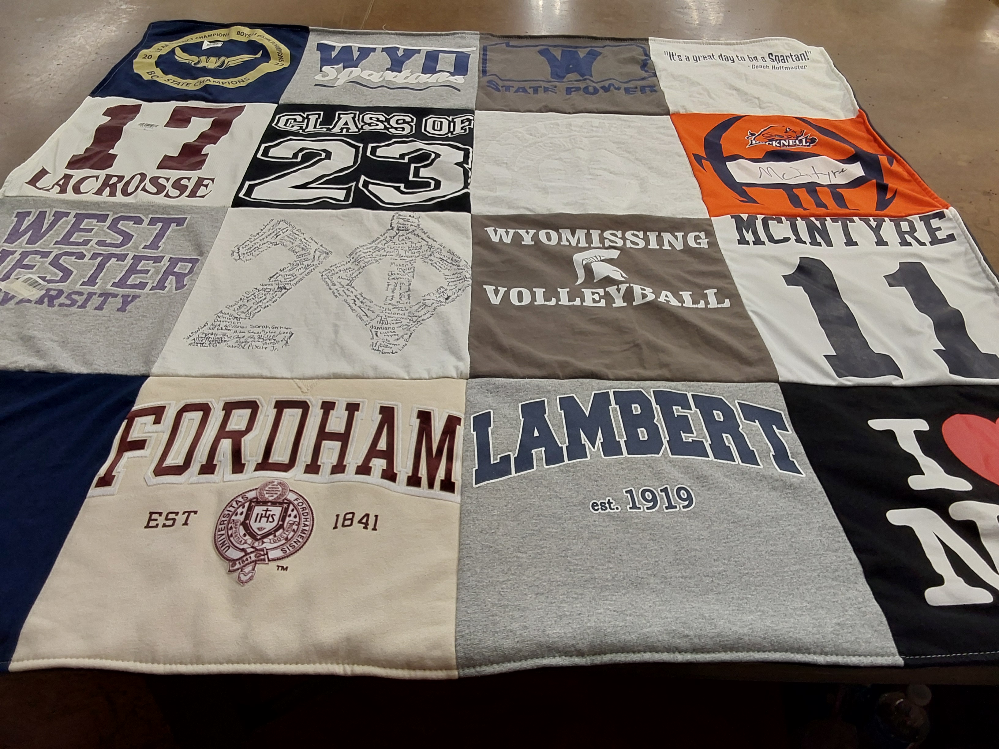 T-shirt quilt featuring wyoming university, wyoming sports by Beth from PA