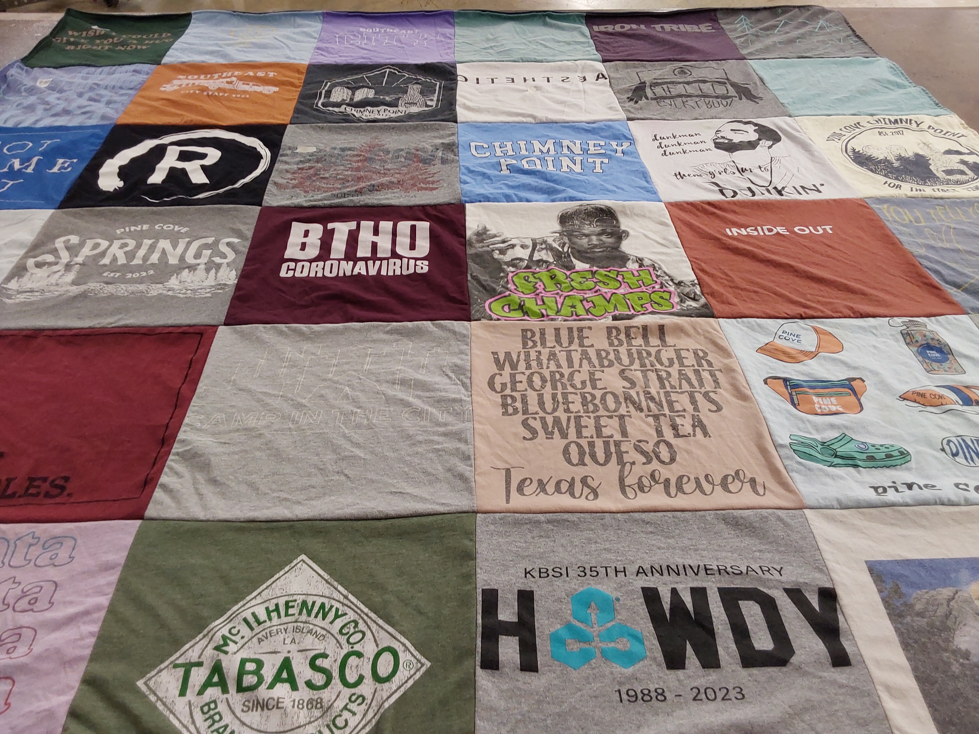 T-shirt quilt with food, texas themes by Joanna from GA