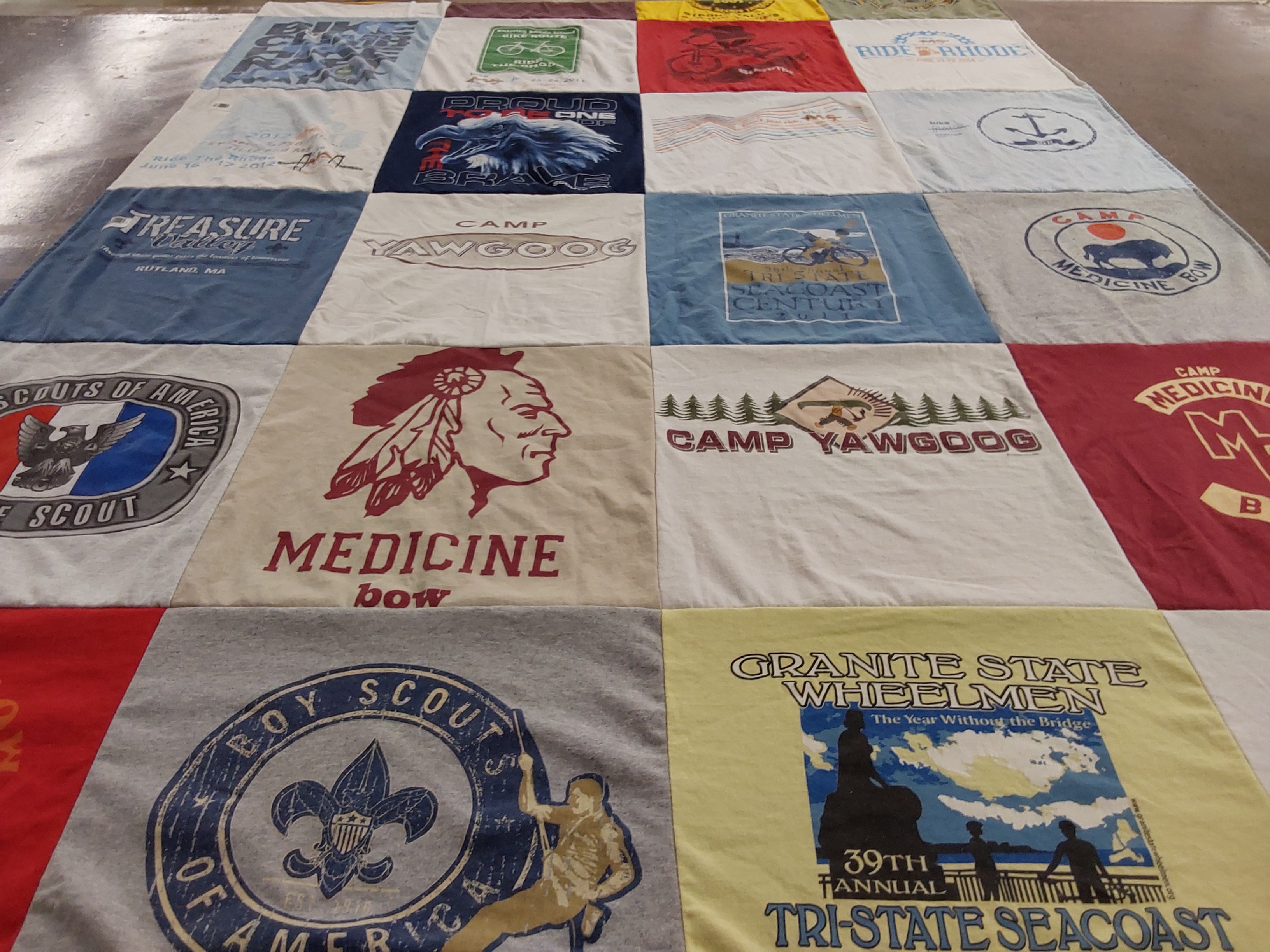 T-shirt quilt with camping, scouting themes by Brian from MA