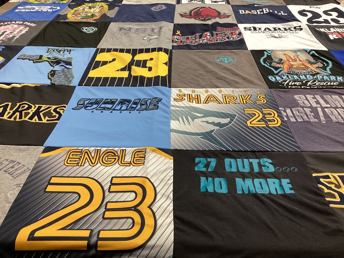 T-shirt quilt featuring sunrise sharks, oakland park sharks by Blake from FL