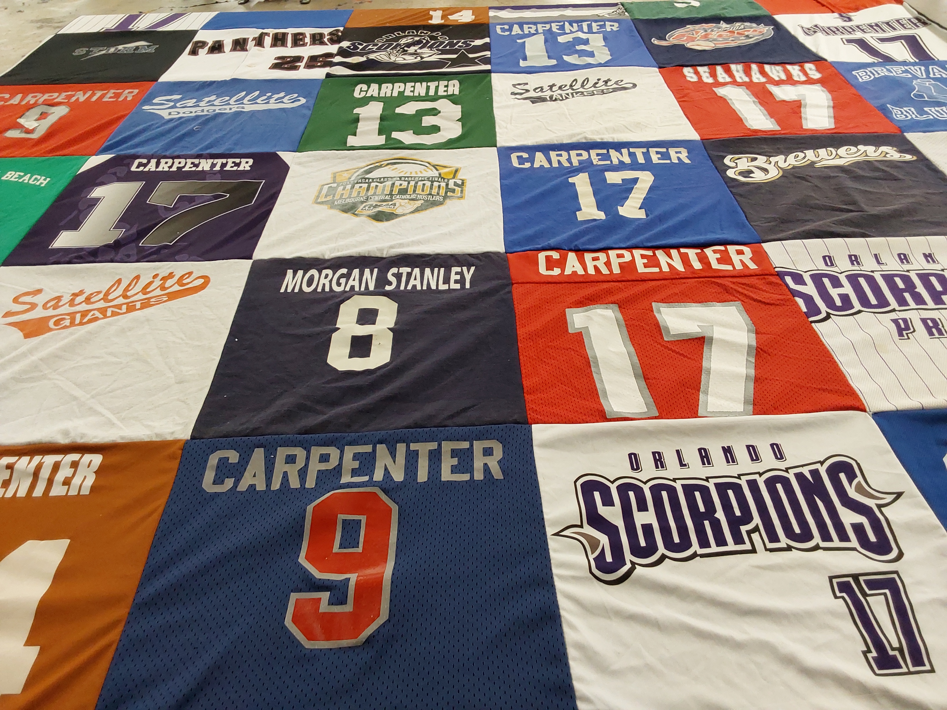 T-shirt quilt featuring orlando scorpions, satellite giants by Lara from FL