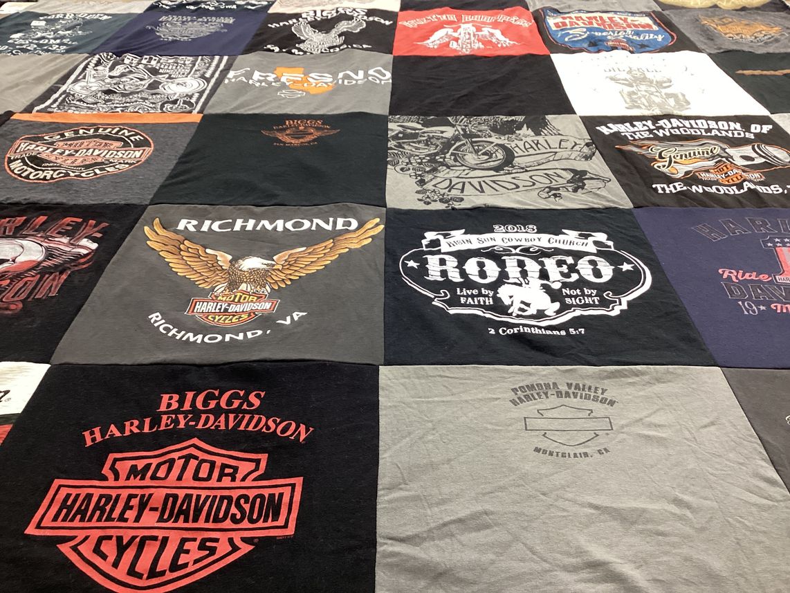 T-shirt quilt with motorcycles, rodeo themes by Angelina from TX