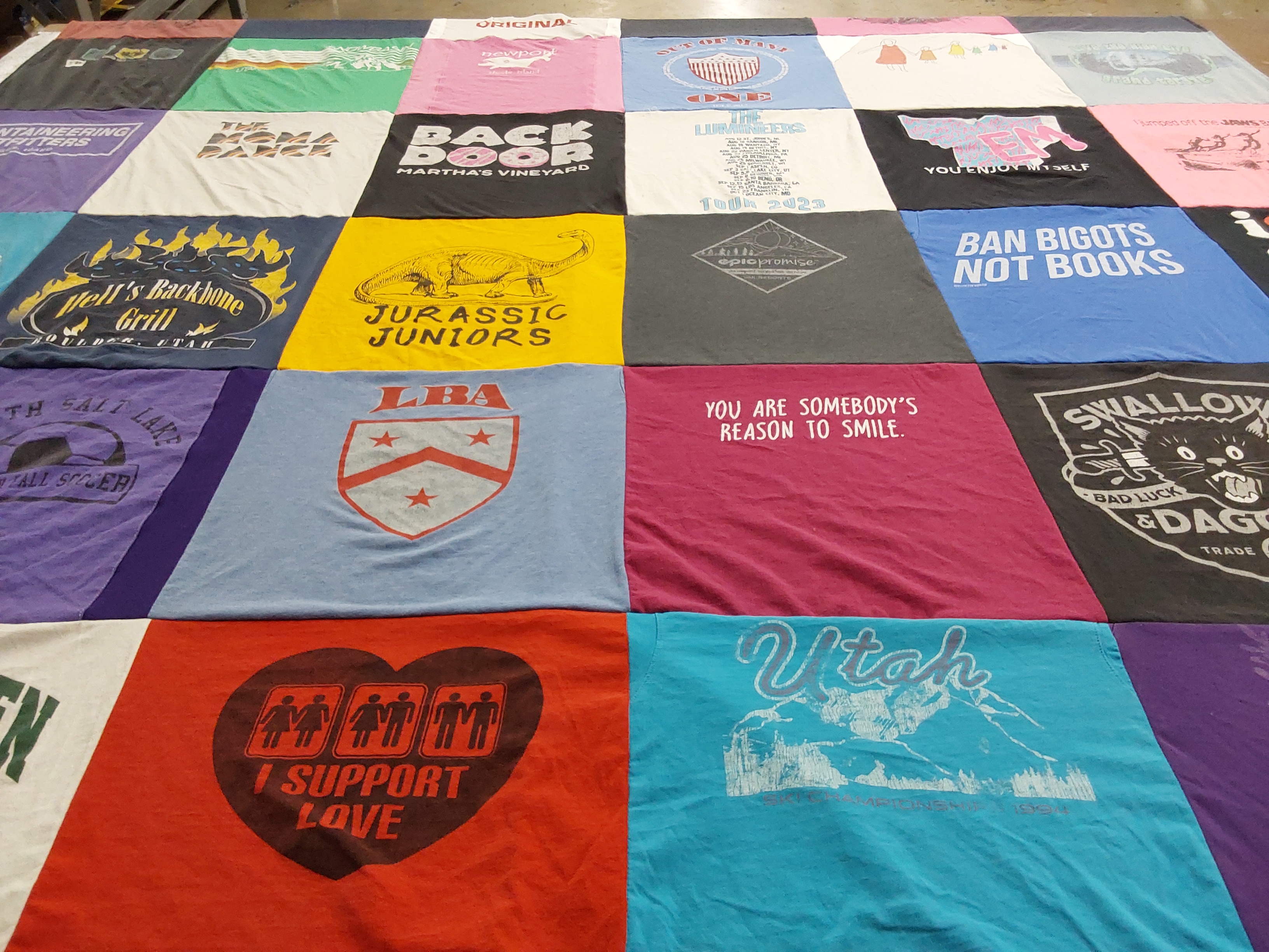T-shirt quilt with support, reading themes by E. from UT