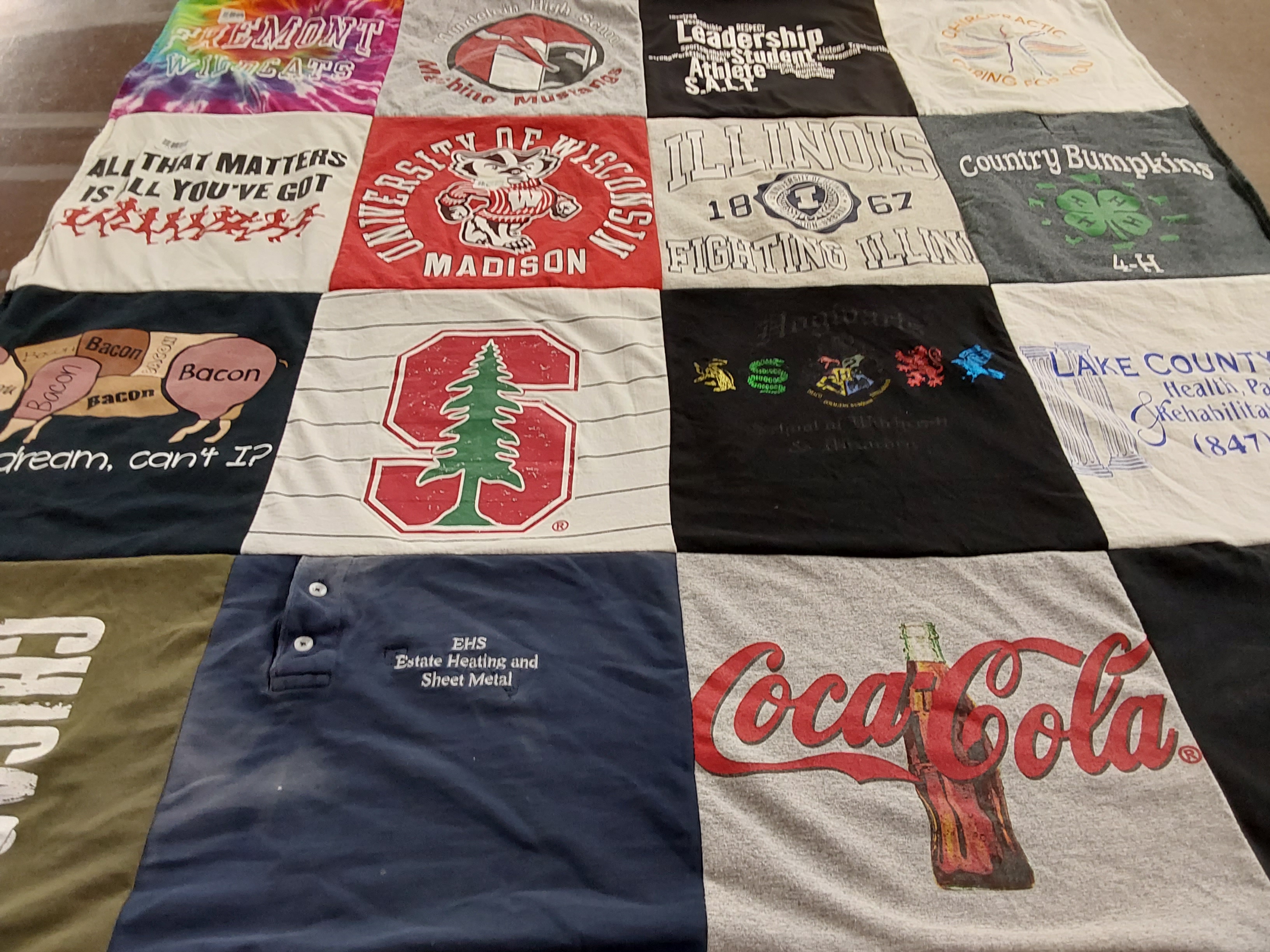 T-shirt quilt featuring penn state fighting illini, fremont wildcats by Jennifer from IL
