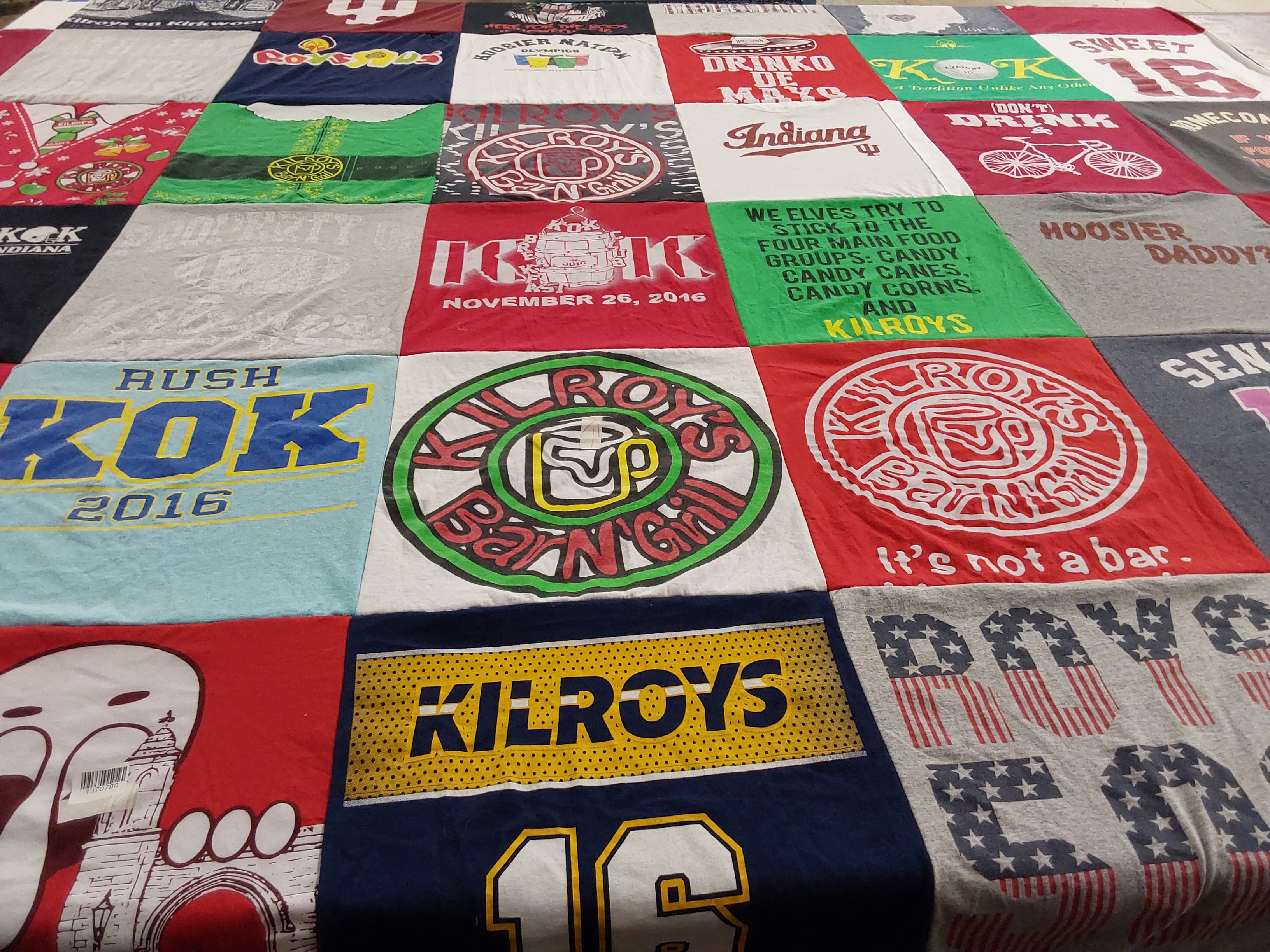T-shirt quilt with food, drinks themes by Taylor from IN