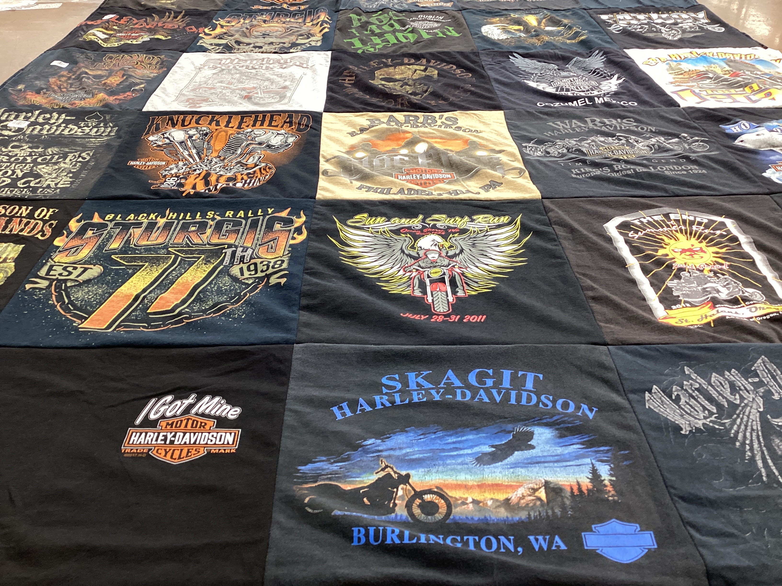 T-shirt quilt with motorcycles, biker culture themes by Brenda from OK