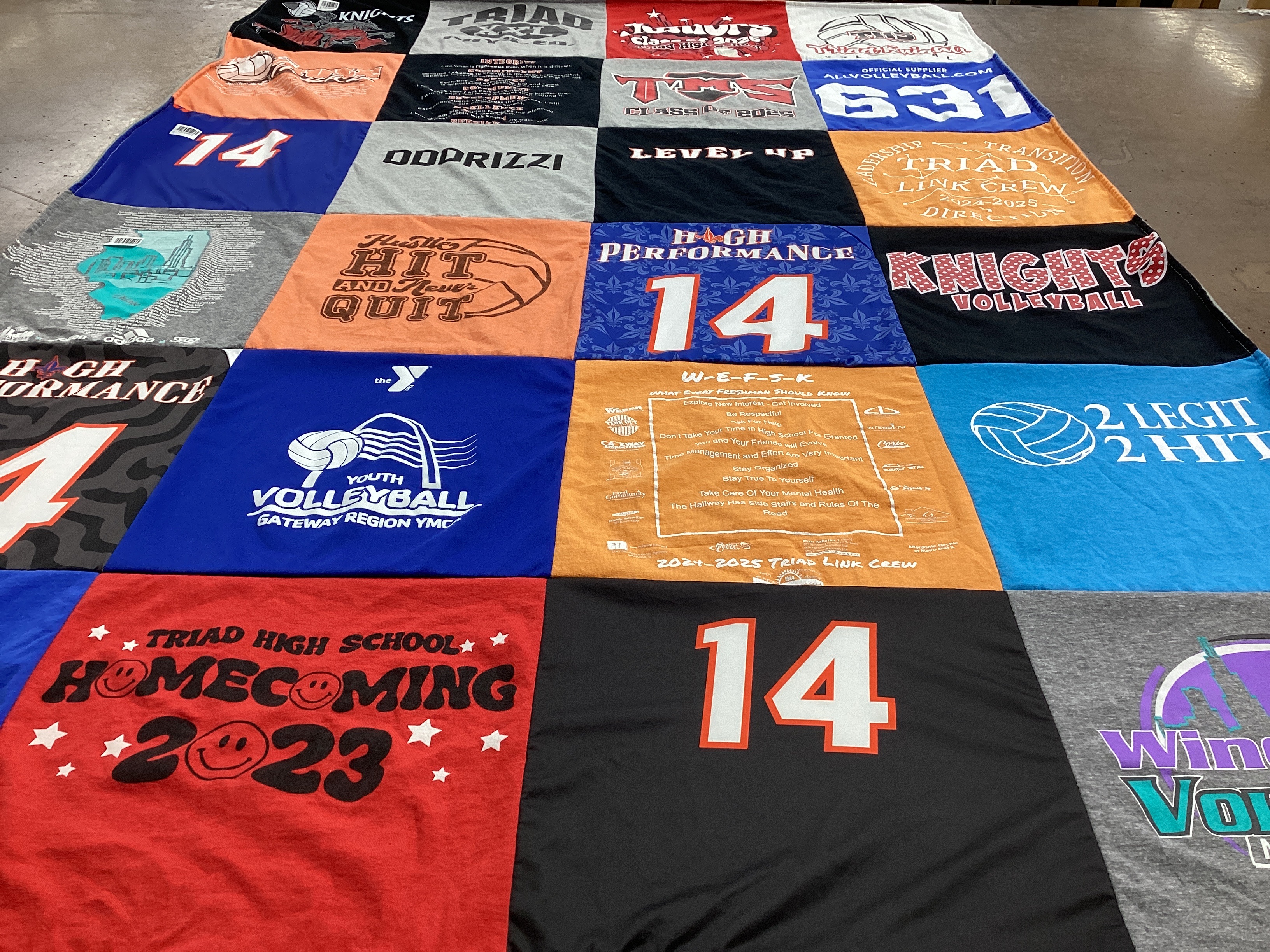 T-shirt quilt featuring triad high school volleyball team by Tarah Odorizzi from IL