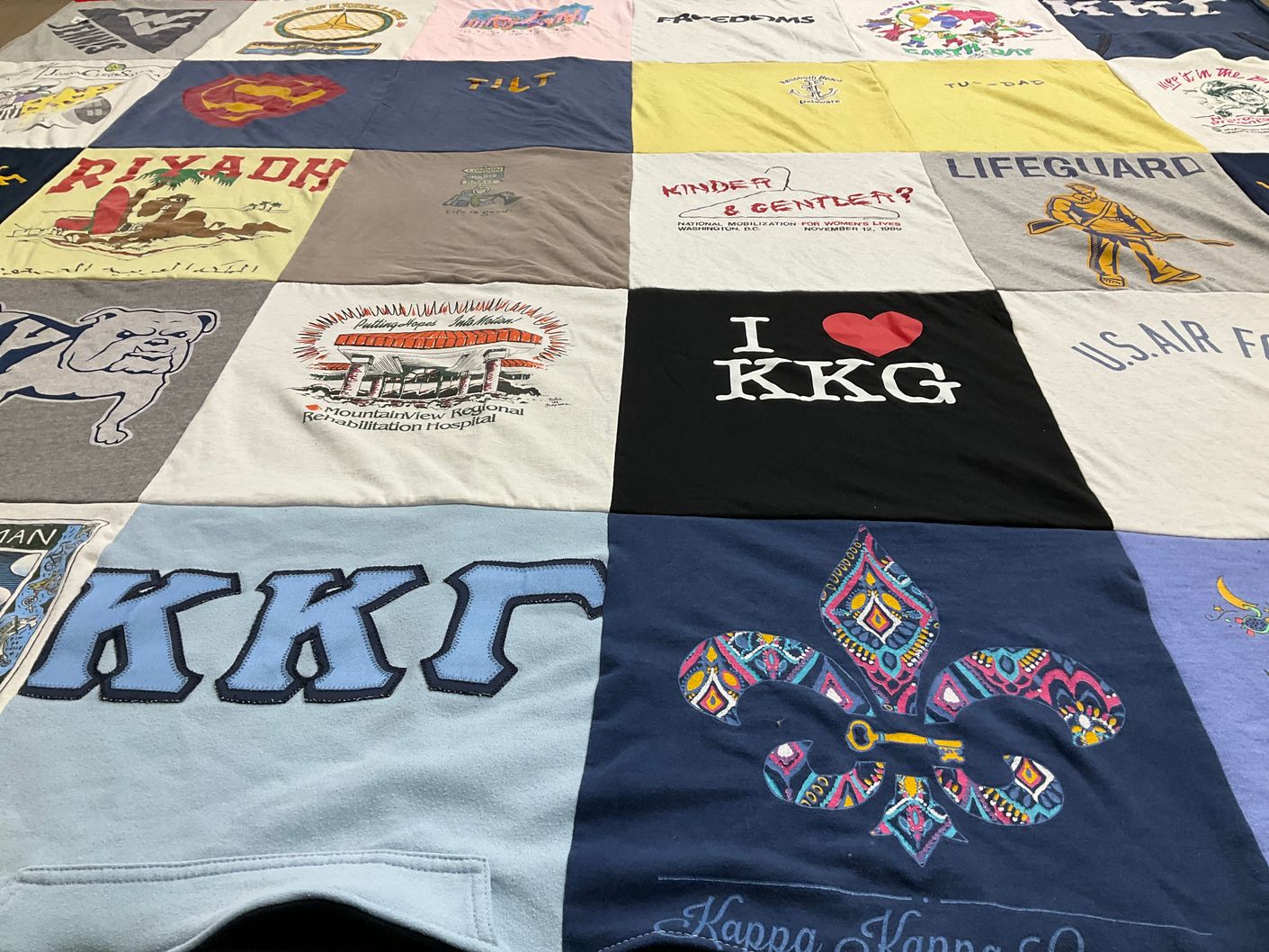 T-shirt quilt with sororities, fraternities themes by Sylvia from WV