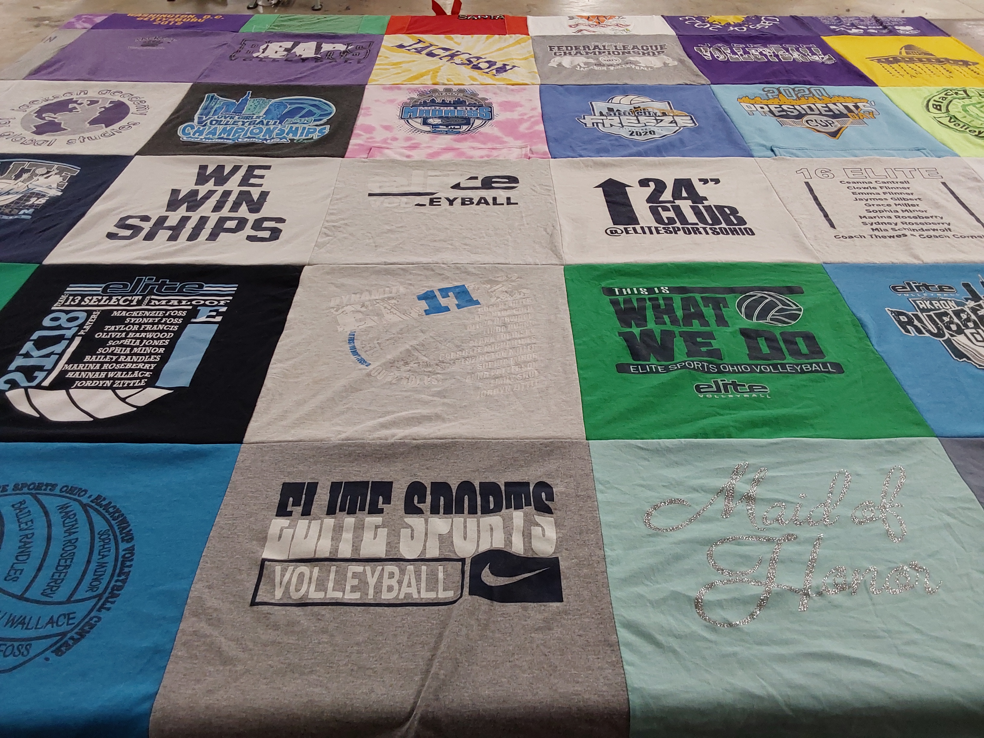 T-shirt quilt with volleyball, sports themes by Christie from OH