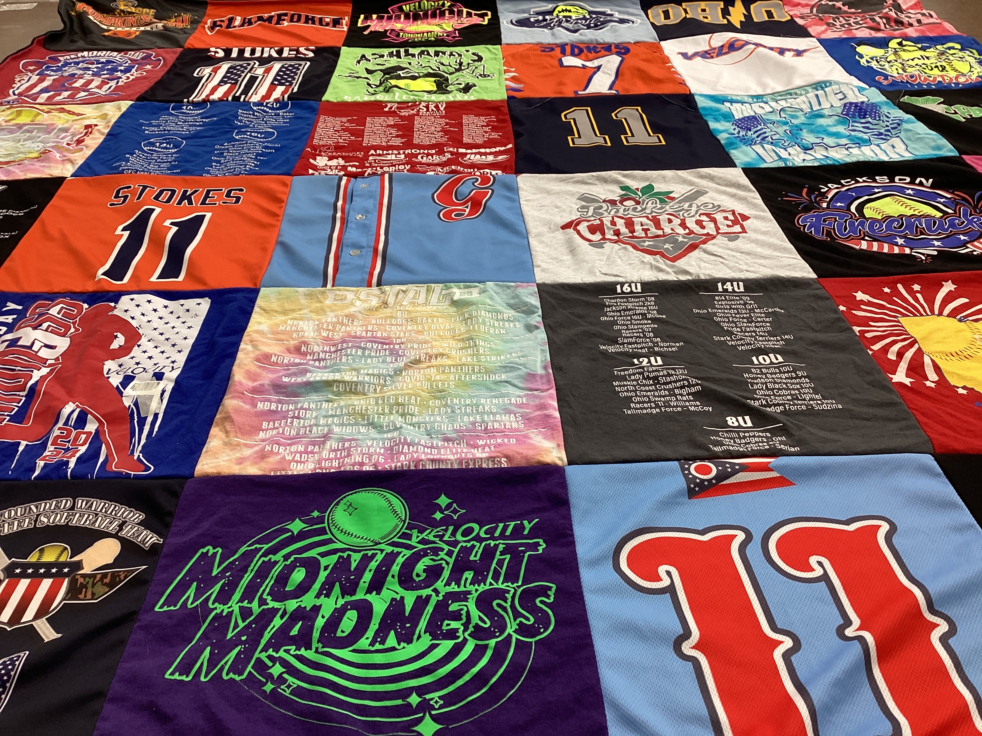 T-shirt quilt featuring jackson firecrackers, velocity by Leighann from OH