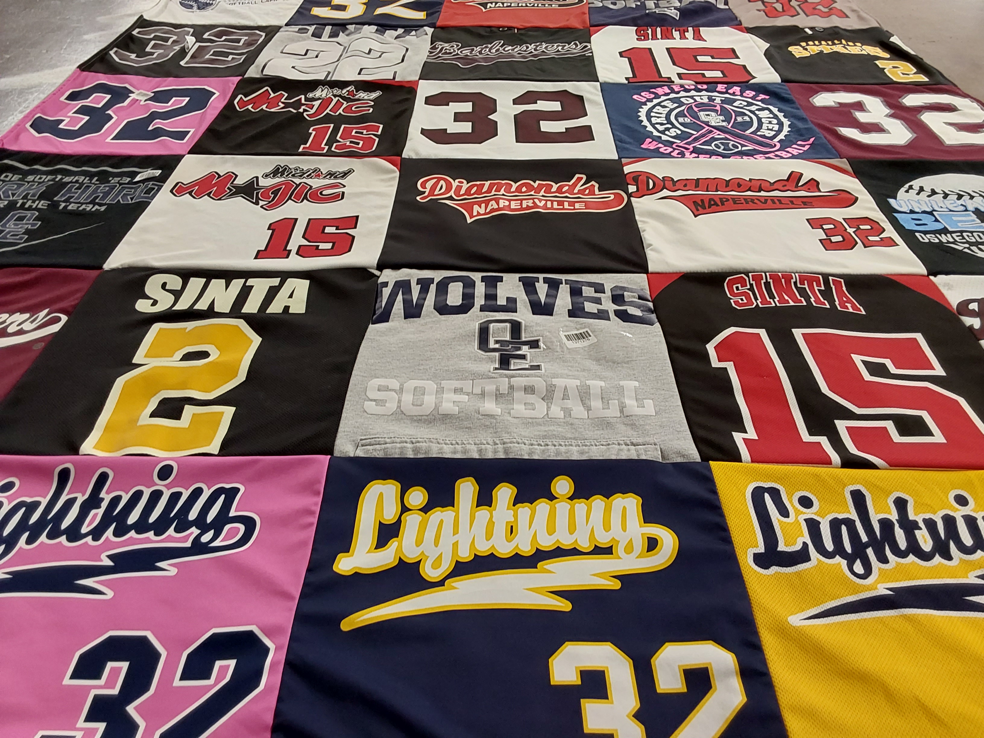 T-shirt quilt with sports, softball themes by Christopher from IL