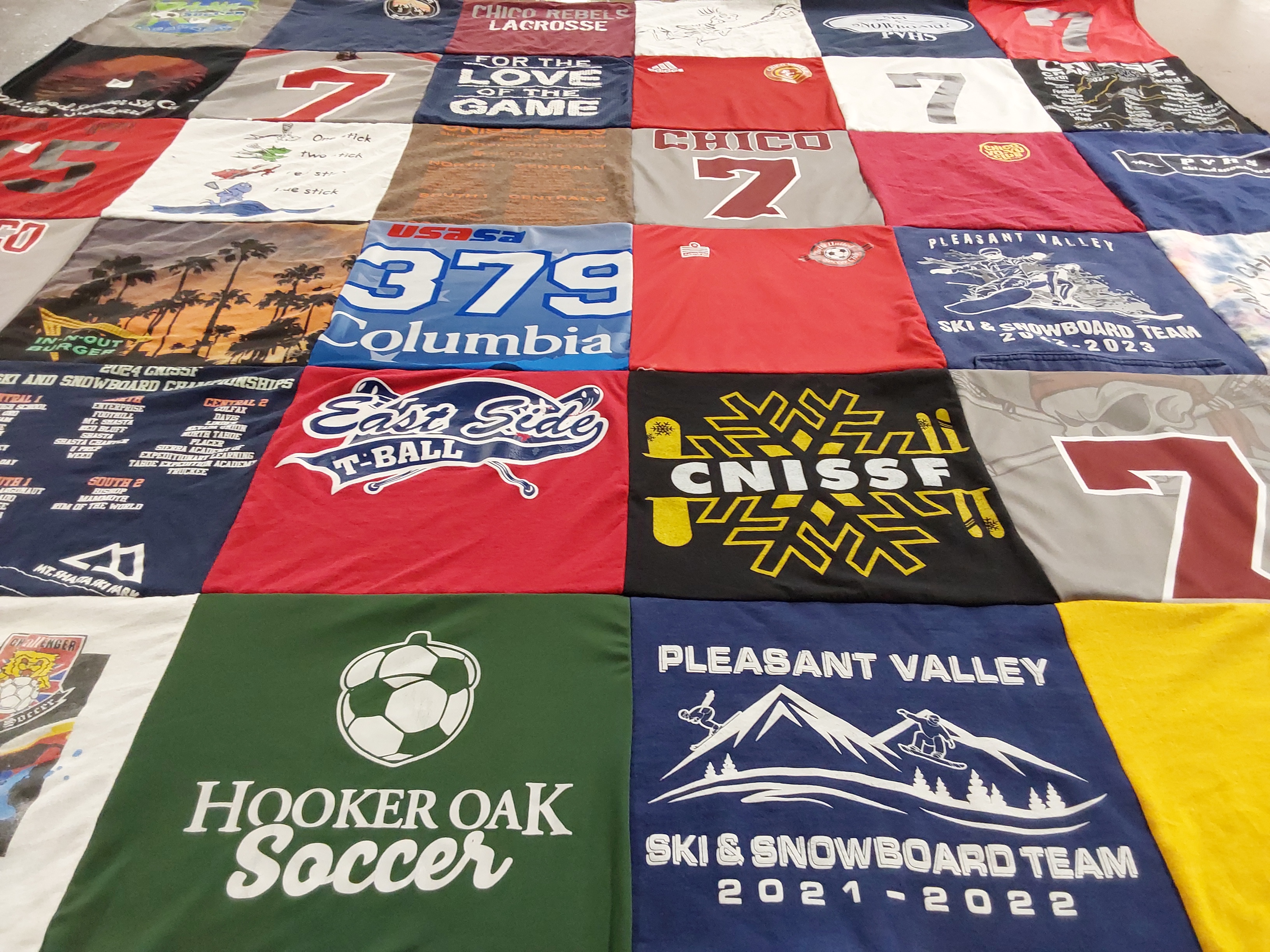 T-shirt quilt featuring chico rebels, pleasant valley ski and snowboard team by Paula from CA