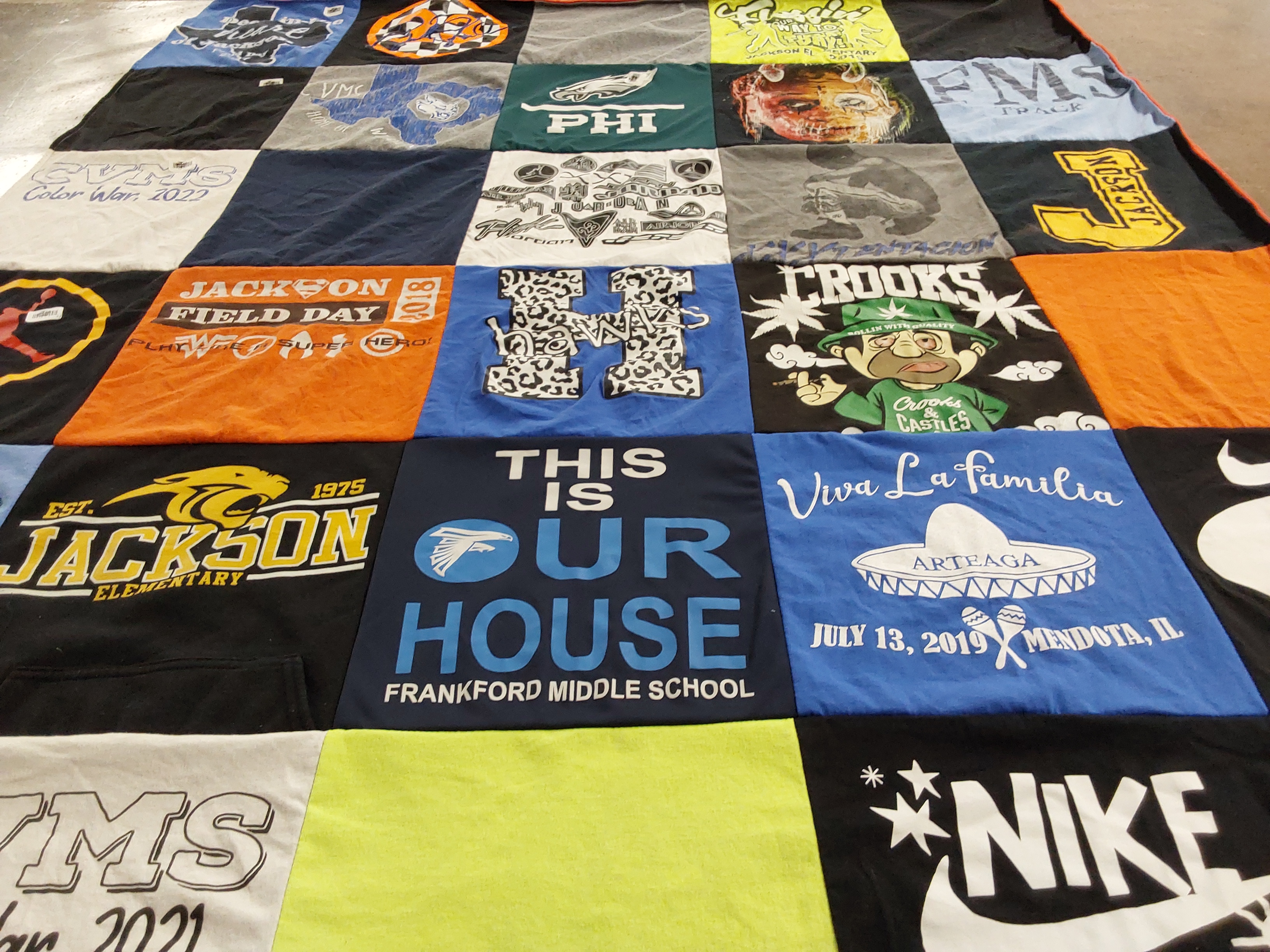 T-shirt quilt from jackson elementary school, frankford middle school by Sally from TX