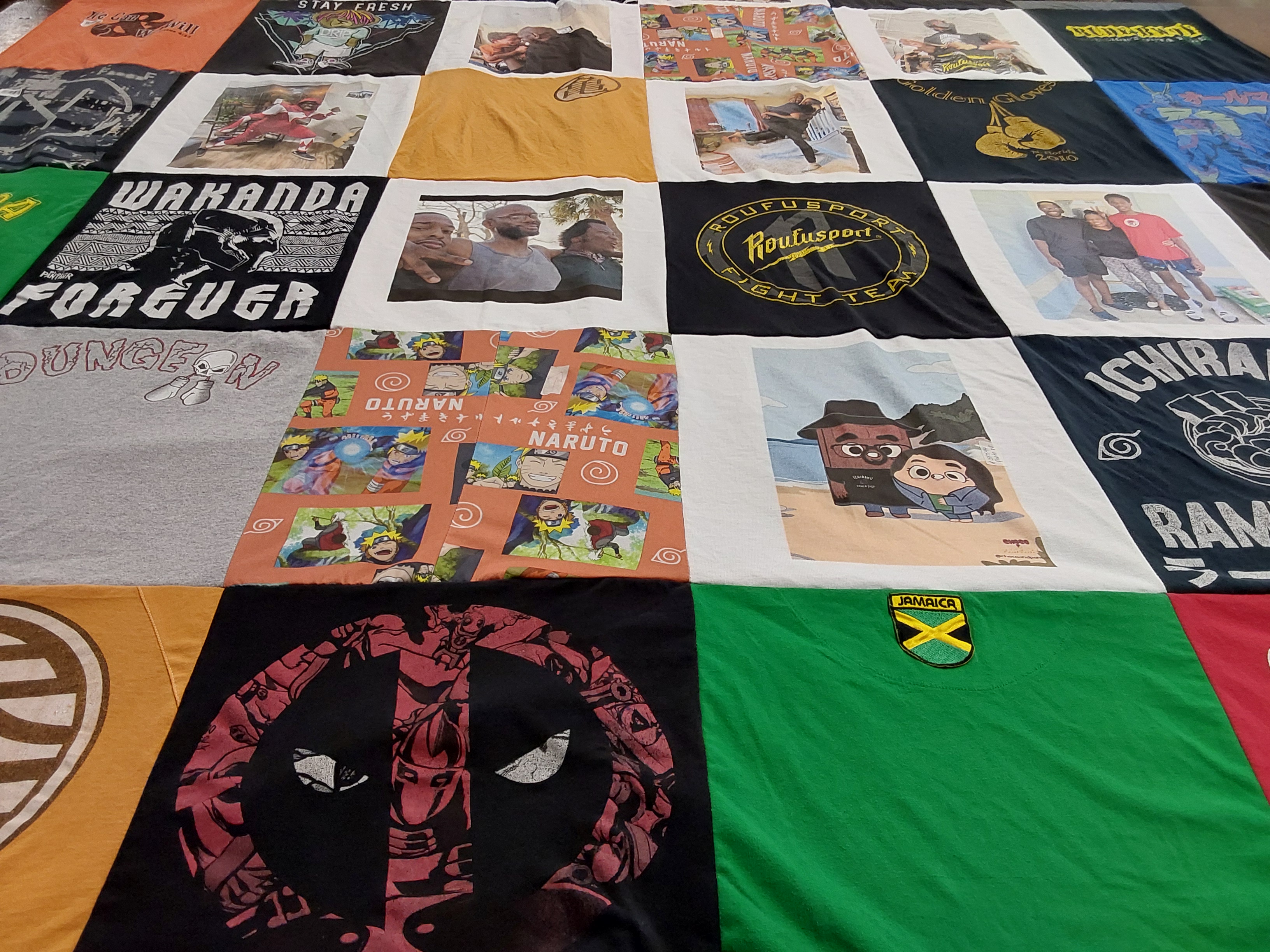 T-shirt quilt with anime, comics themes by Melissa from FL