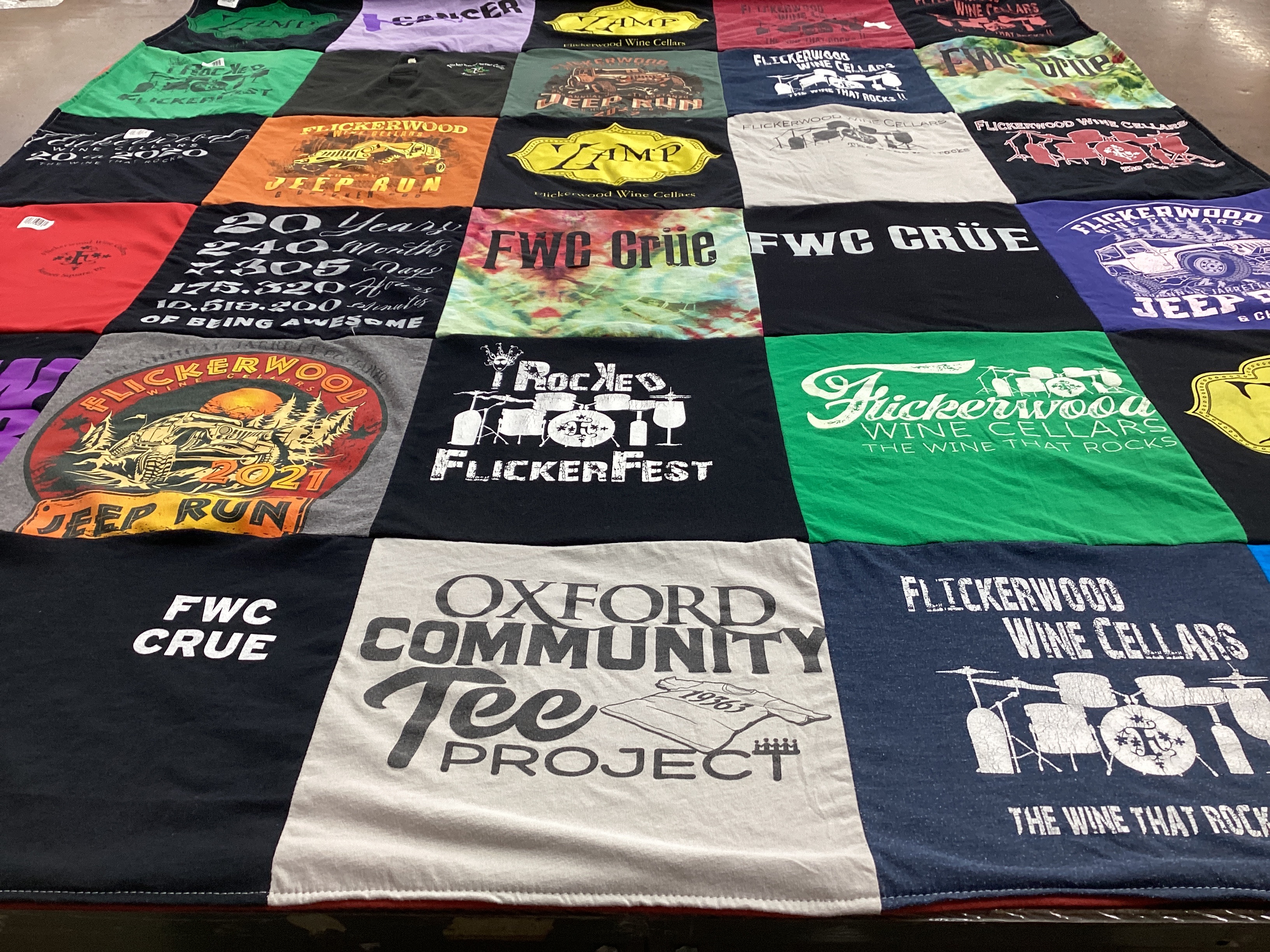 T-shirt quilt with jeeping, wine tasting themes by Tammy from PA