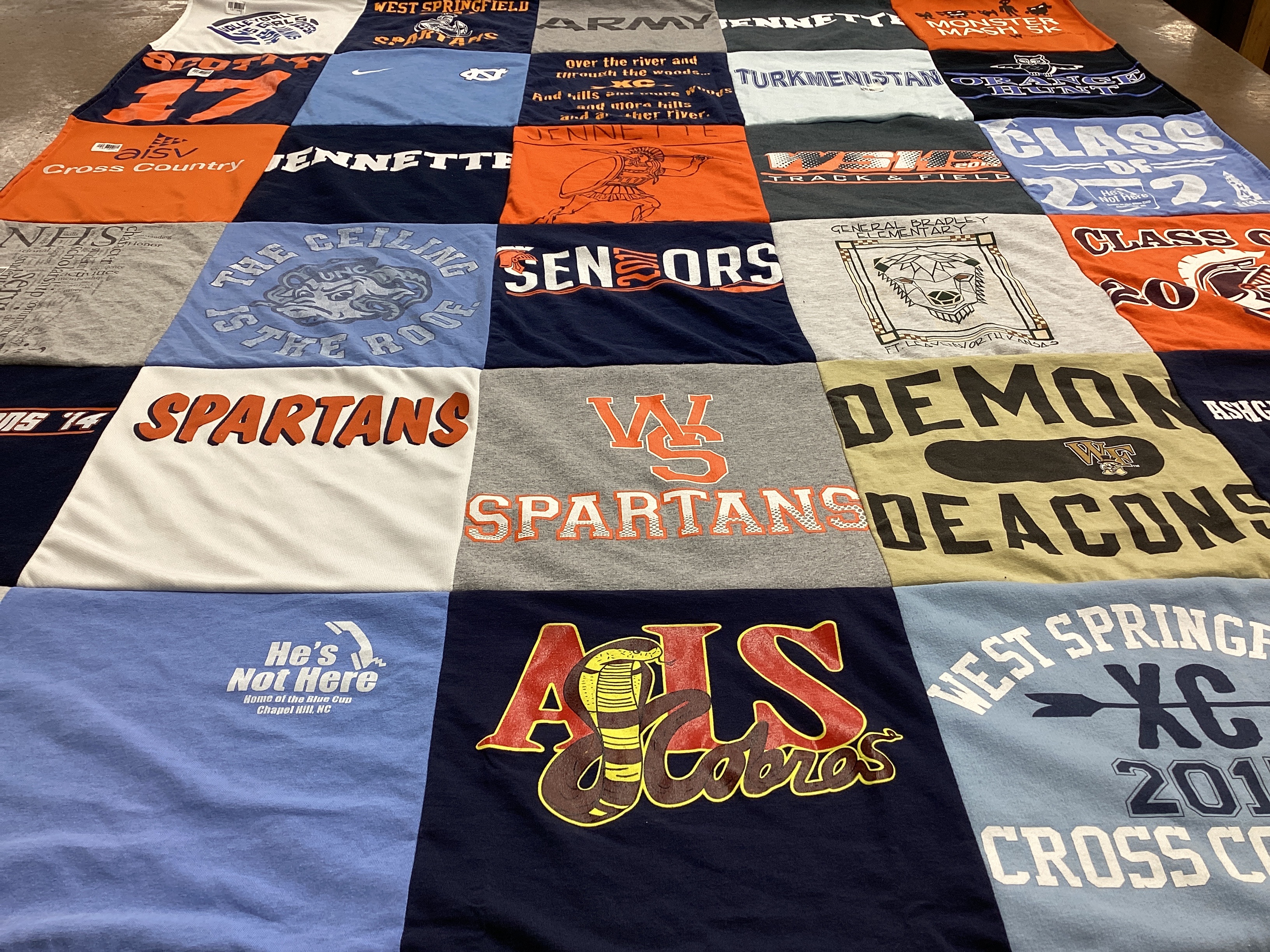 T-shirt quilt from west springfield high school, wake forest university by Amy from SC