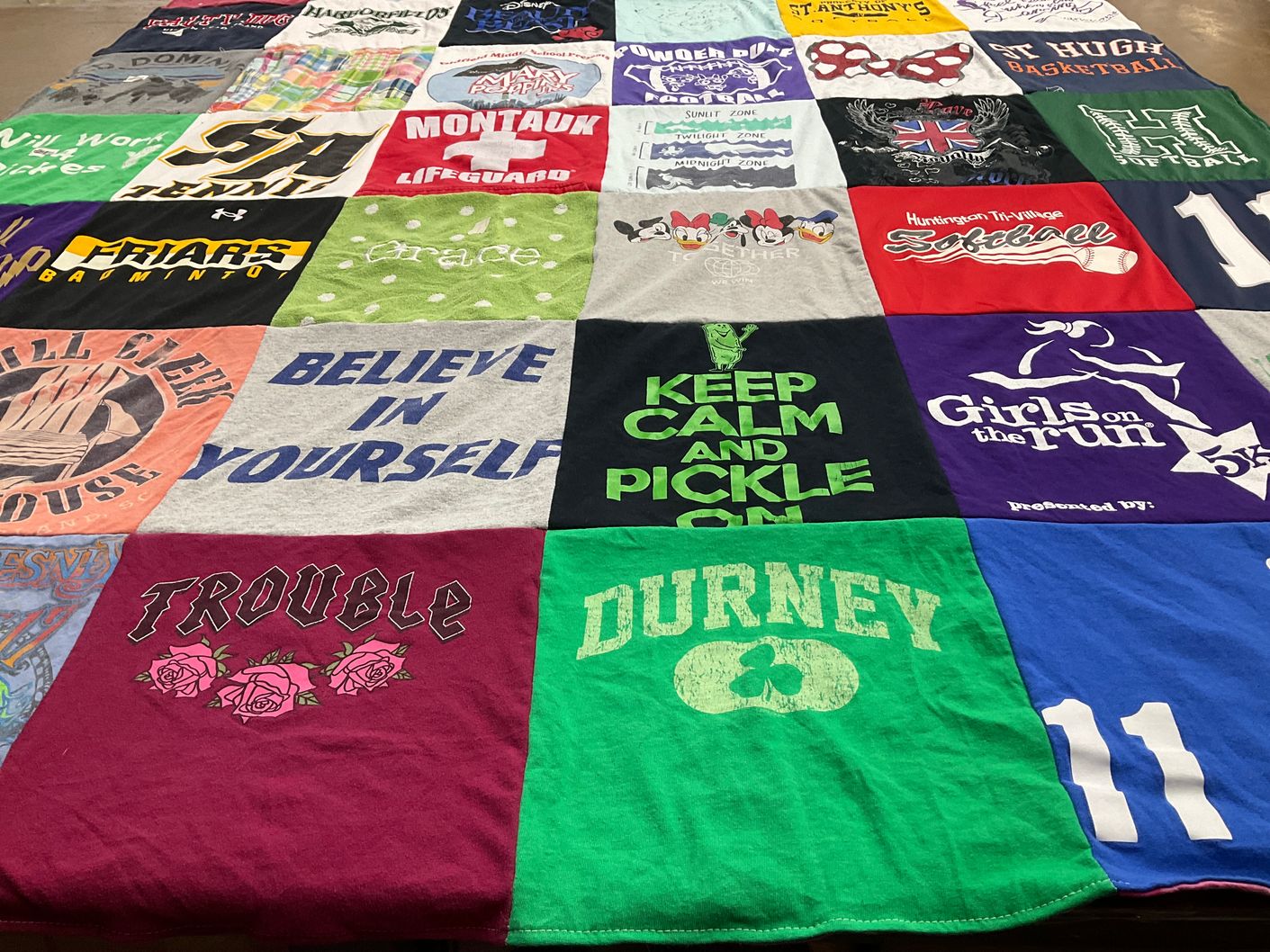 T-shirt quilt featuring friars badminton, st. hugh basketball by Mariann from NY