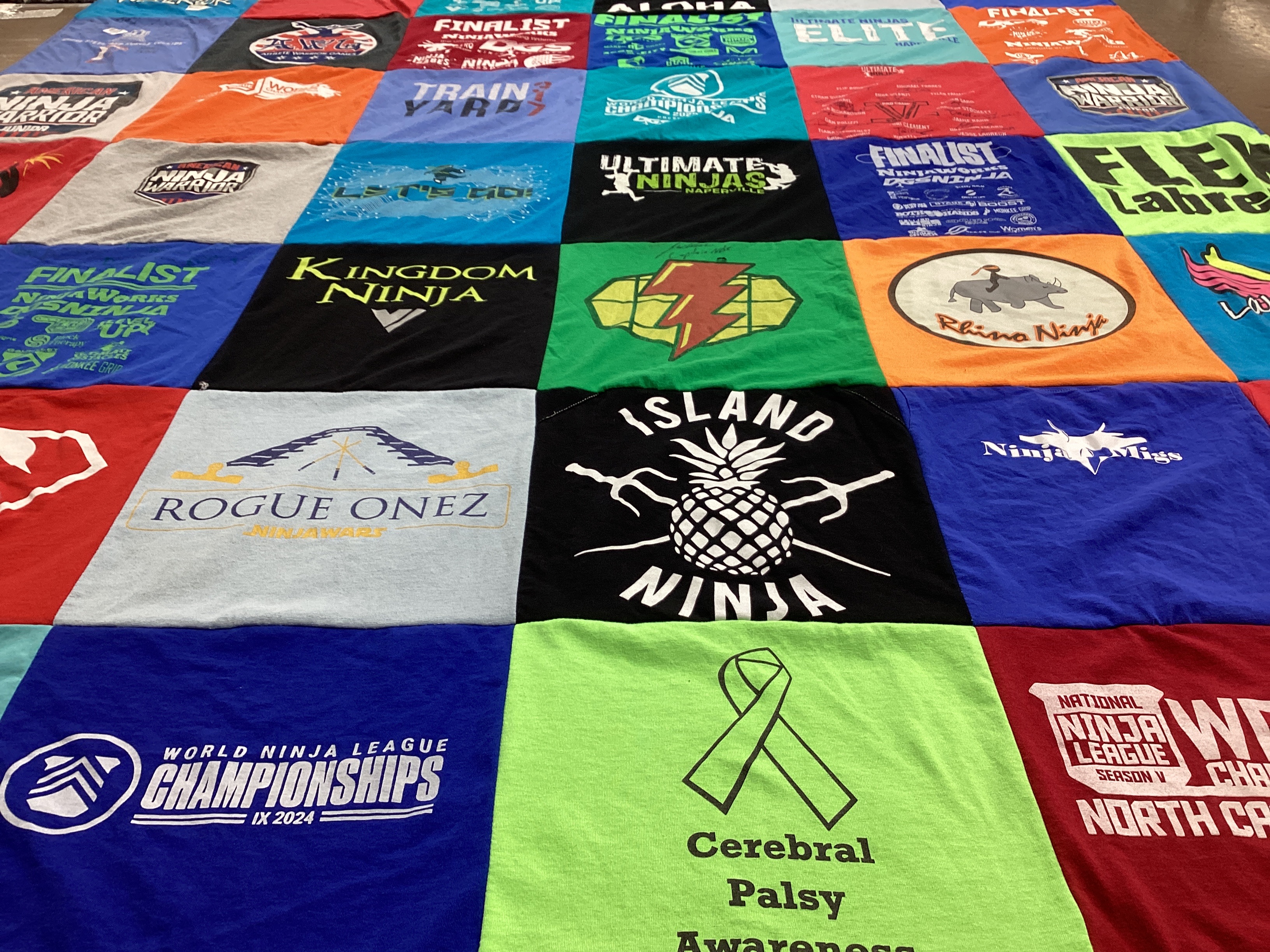 T-shirt quilt with ninja training, competitions themes by Anna from IL