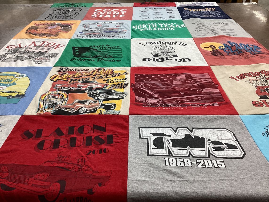 T-shirt quilt with classic cars, car shows themes by Cathey from TX