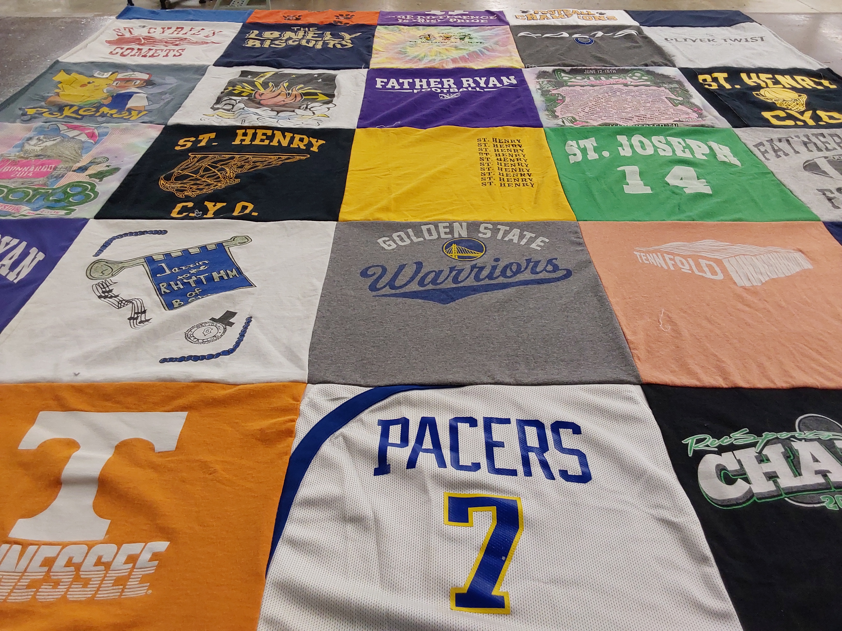 T-shirt quilt featuring golden state warriors, indiana pacers by Martha from TN