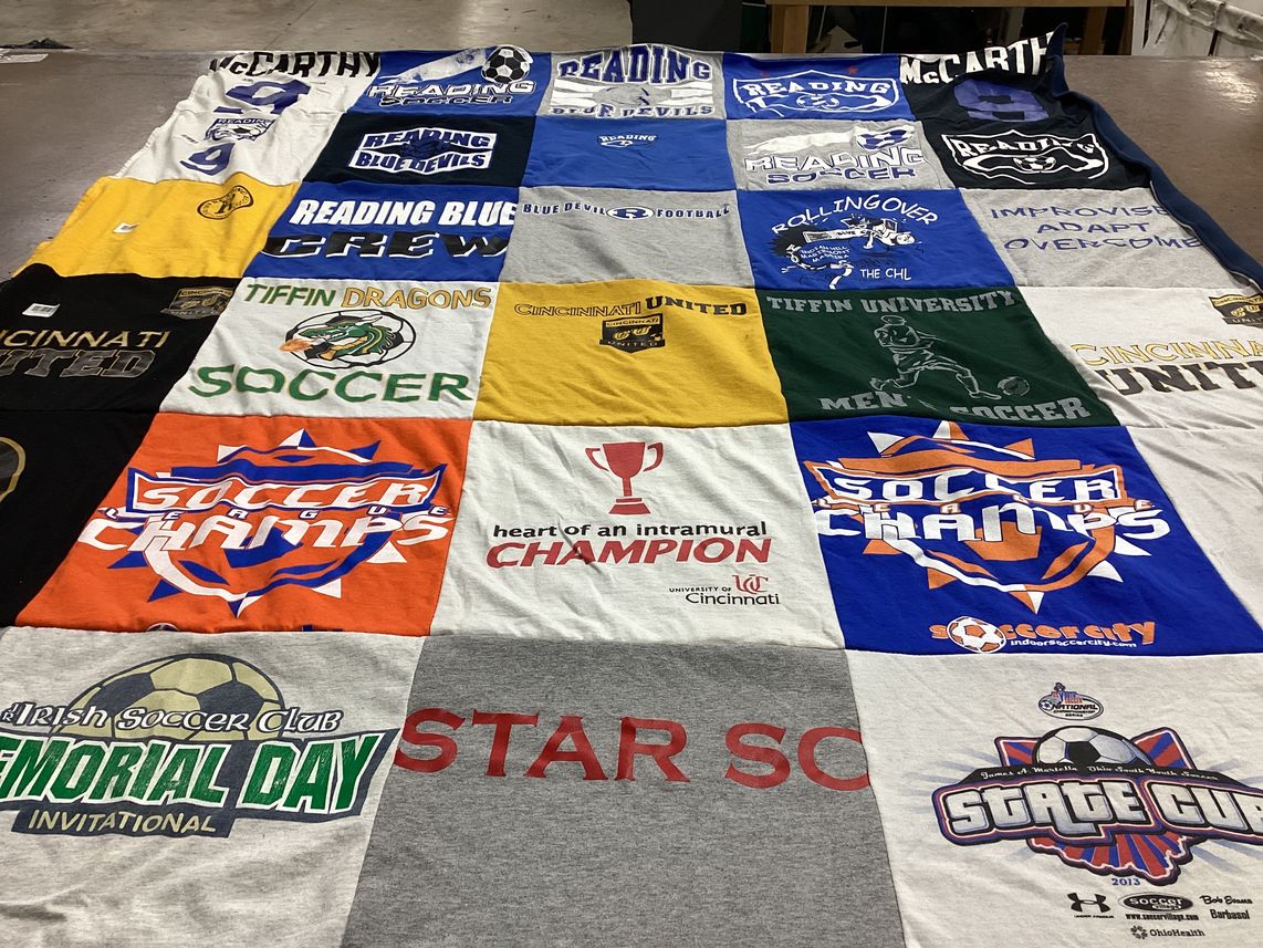 T-shirt quilt featuring cincinnati united, tiffin dragons by Kim from OH