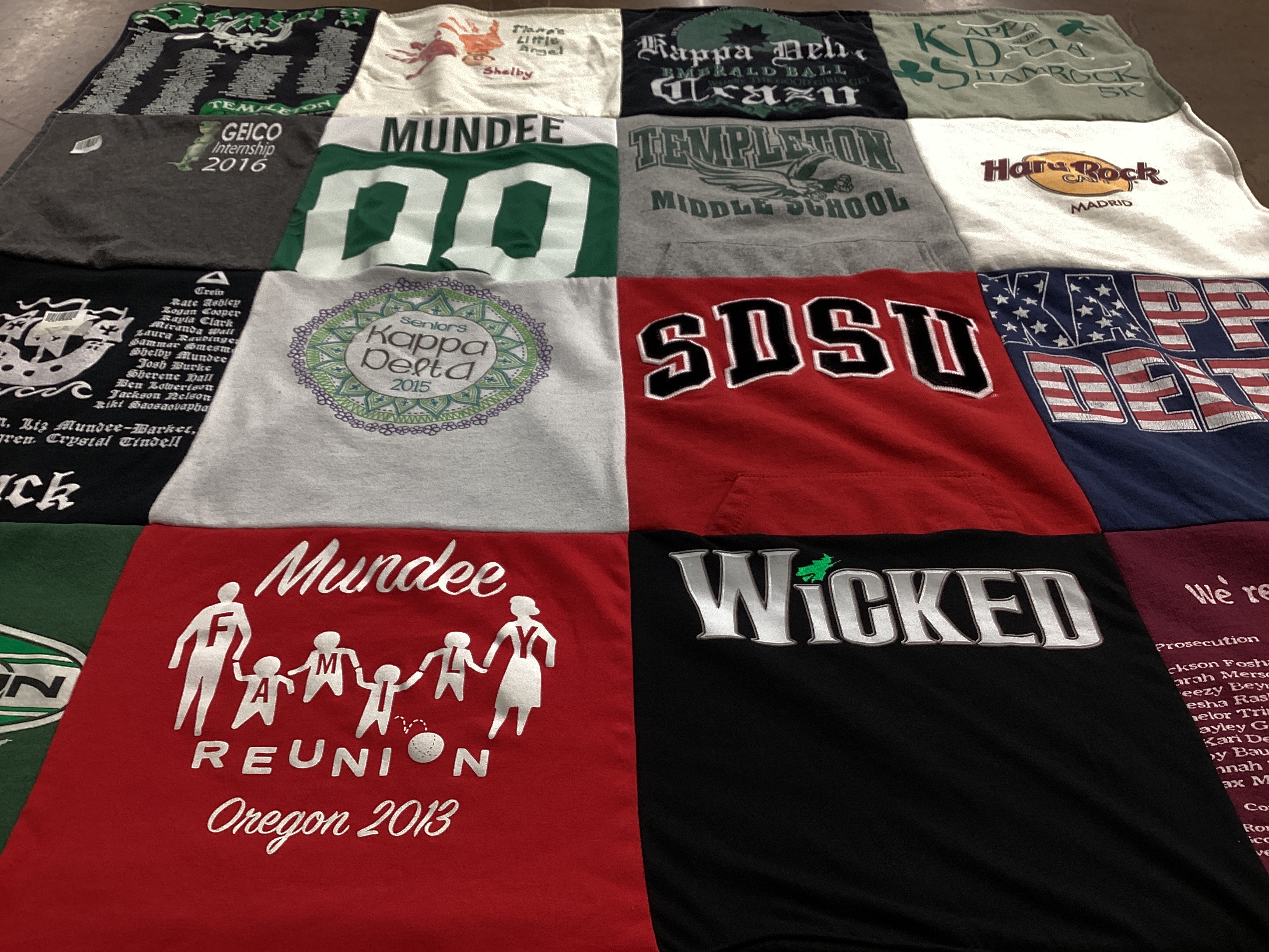 T-shirt quilt from san diego state university, templeton middle school by Julie from CA