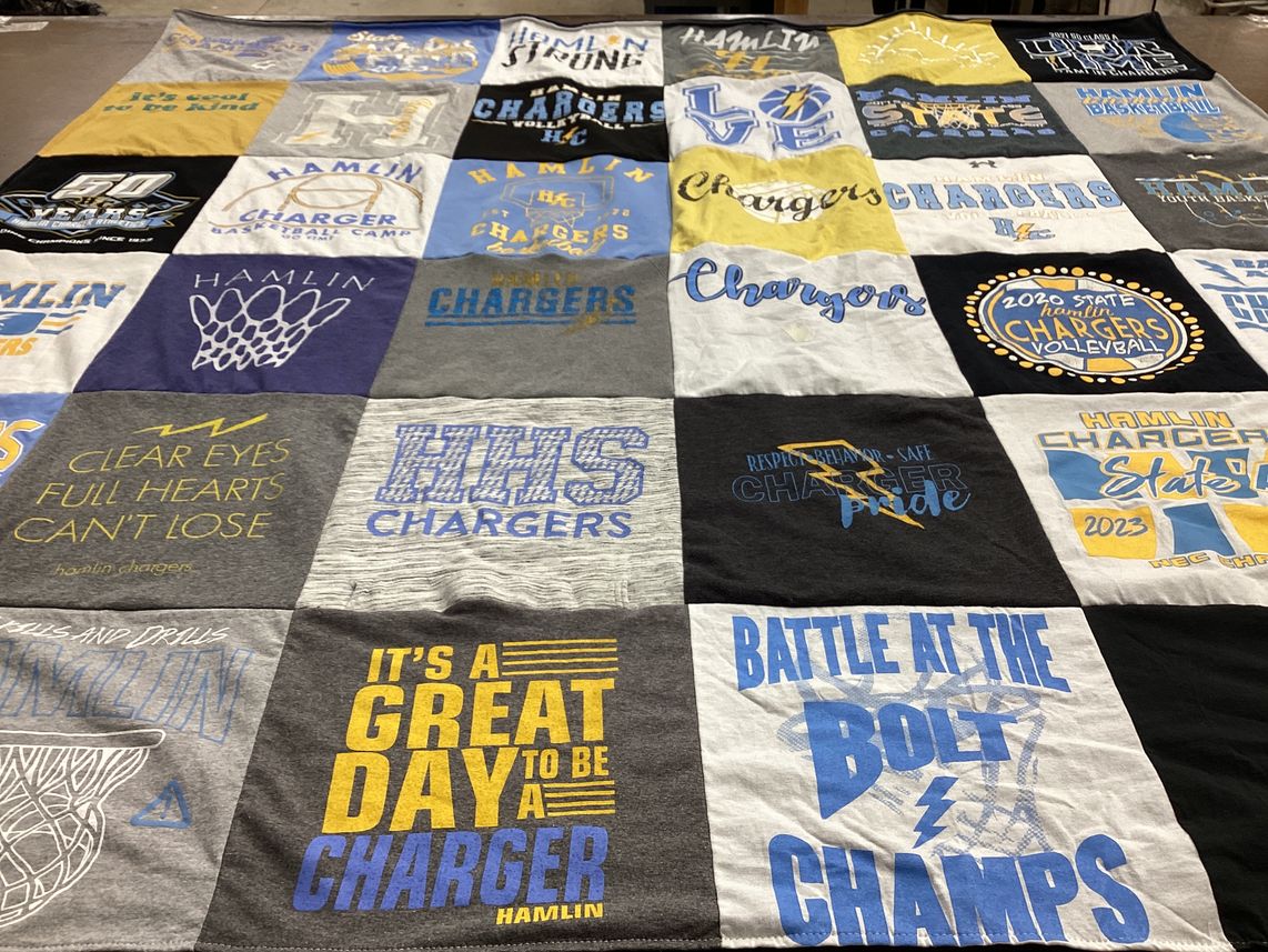 T-shirt quilt featuring hamlin chargers by Heather from SD