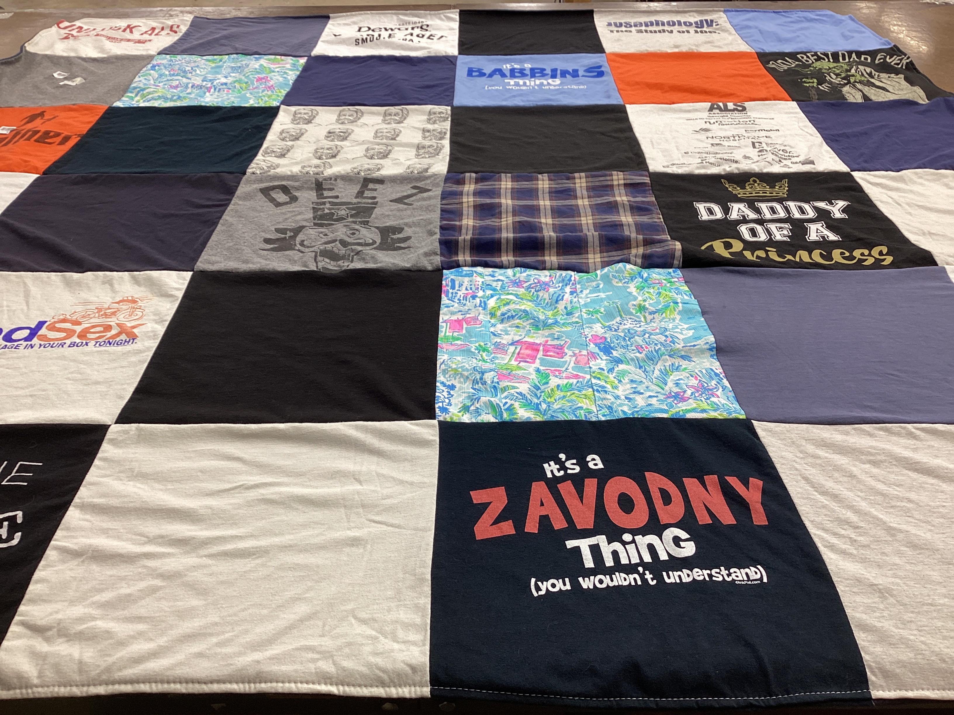 T-shirt quilt with family, humor themes by Joseph from GA