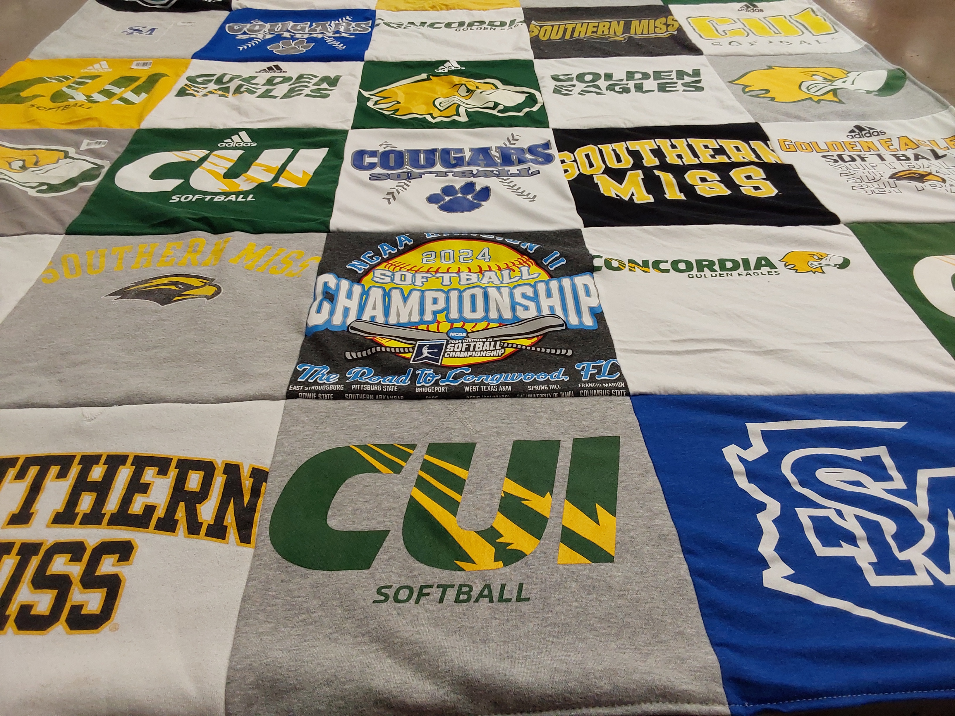 T-shirt quilt featuring southern miss eagles, cui cougars by Cindy from CA