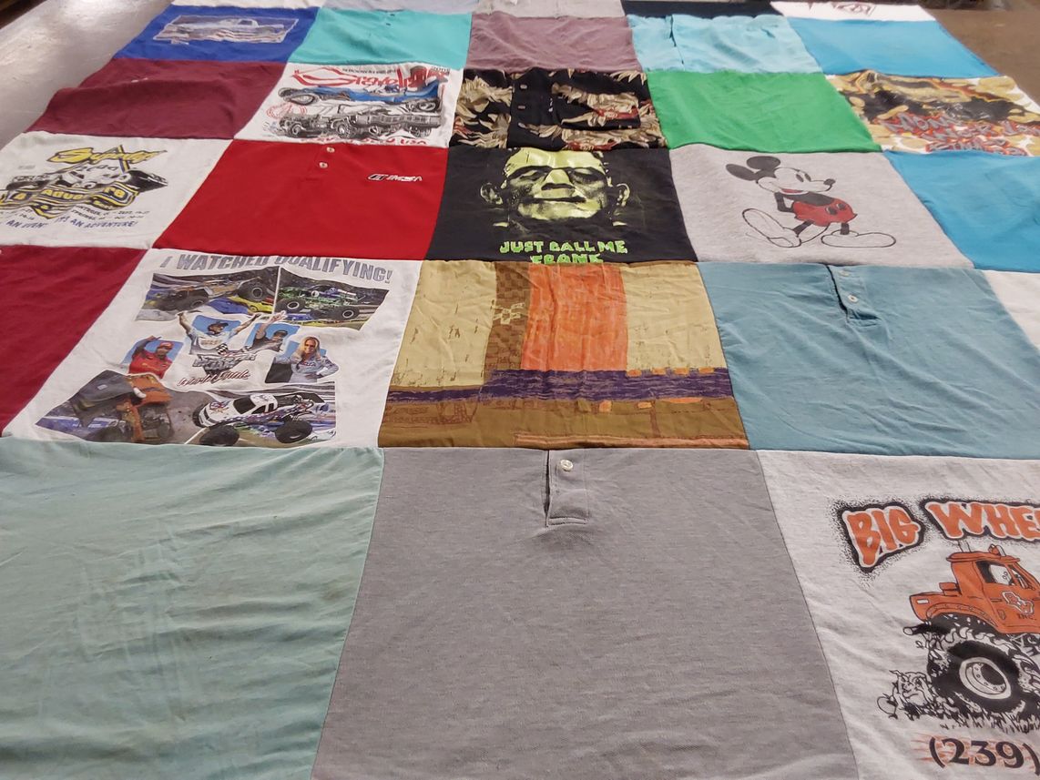 T-shirt quilt with motorsports, disney themes by Veronica from FL