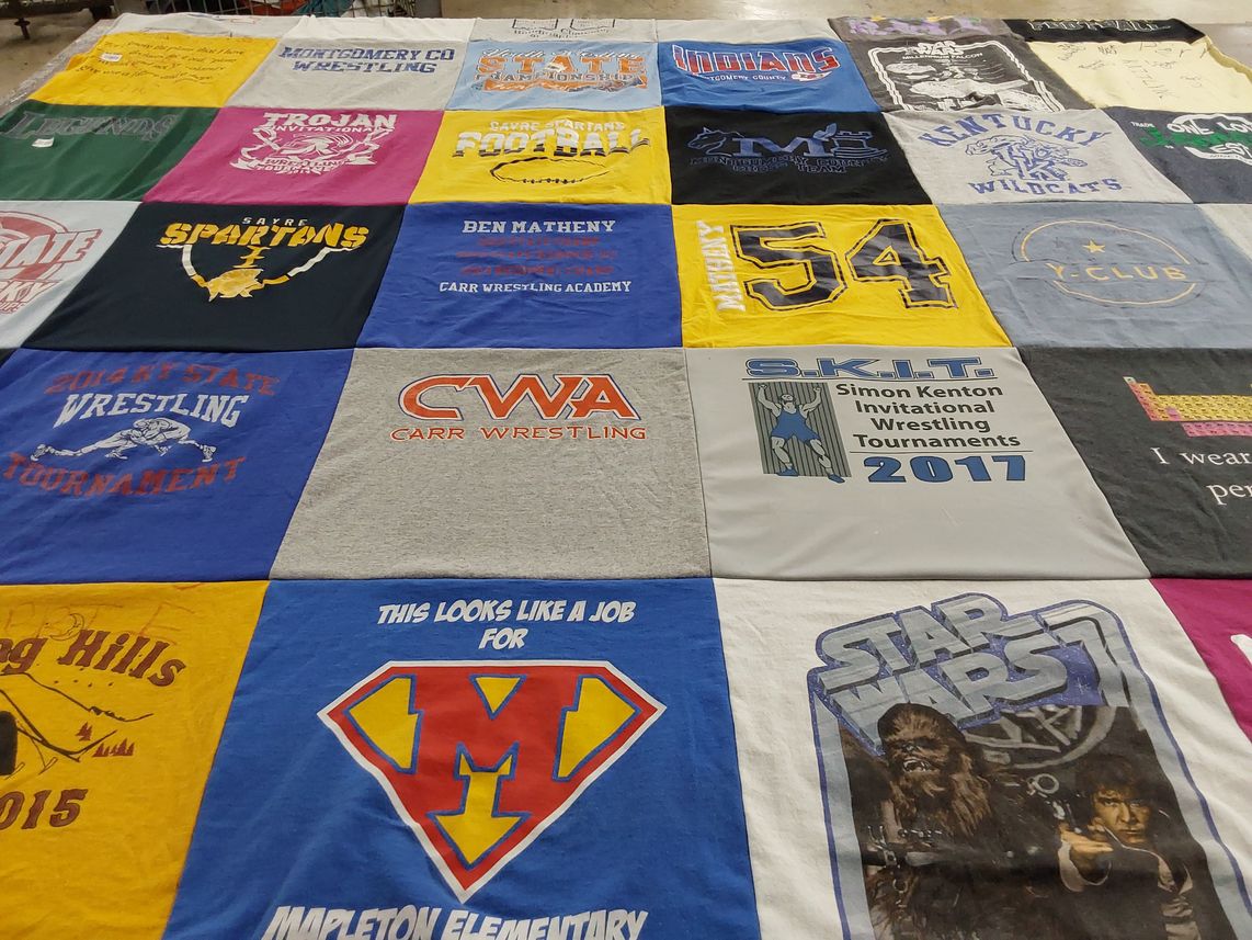T-shirt quilt featuring sabre spartans, kentucky wildcats by Kym from KY