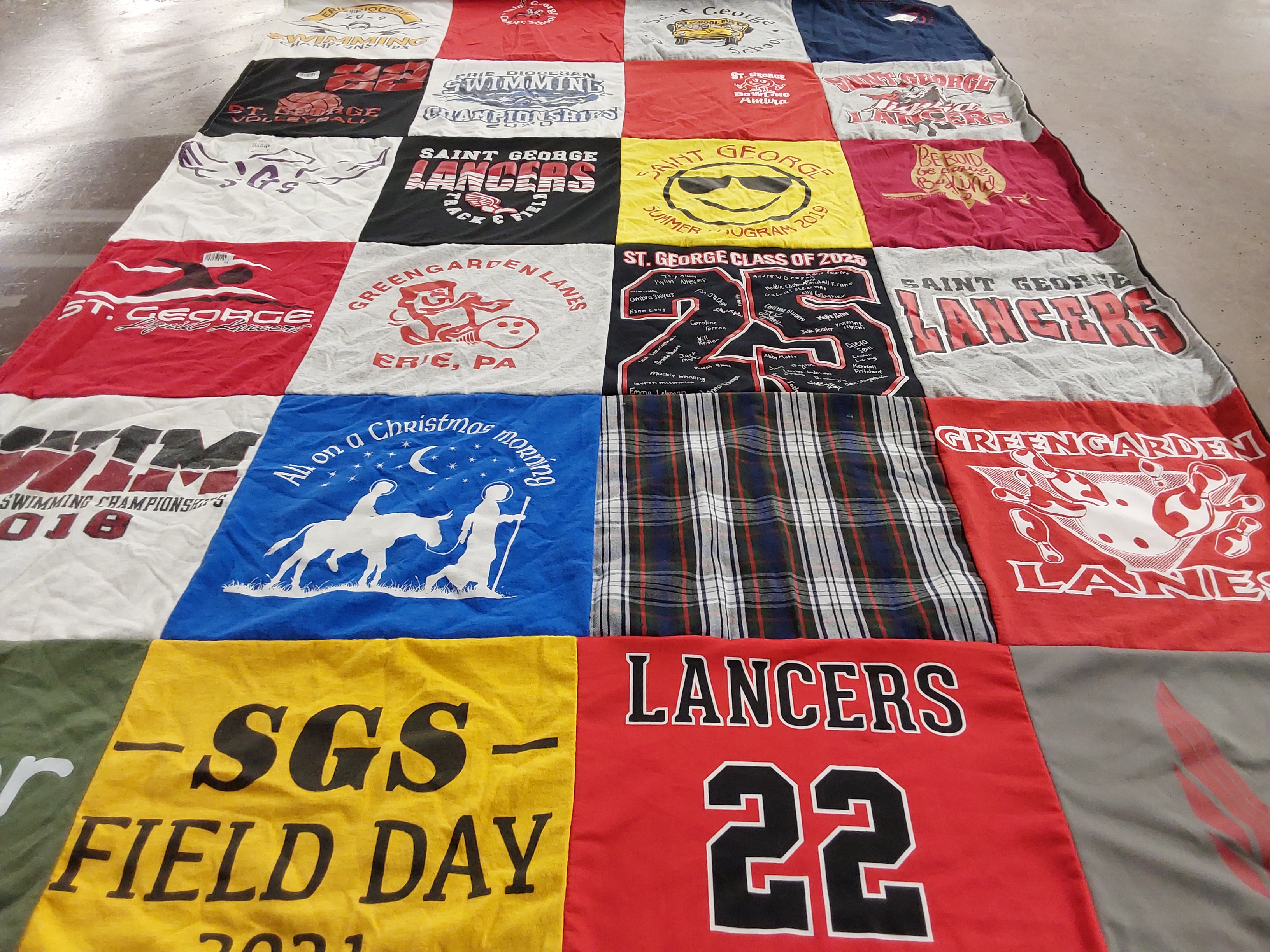 T-shirt quilt featuring lancers, greengarden lanes by Melissa from PA