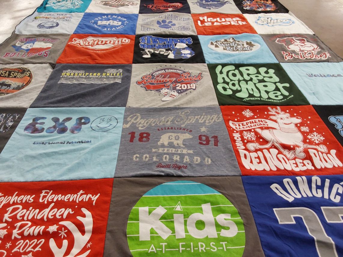 T-shirt quilt from stephens elementary school by Emma from TX