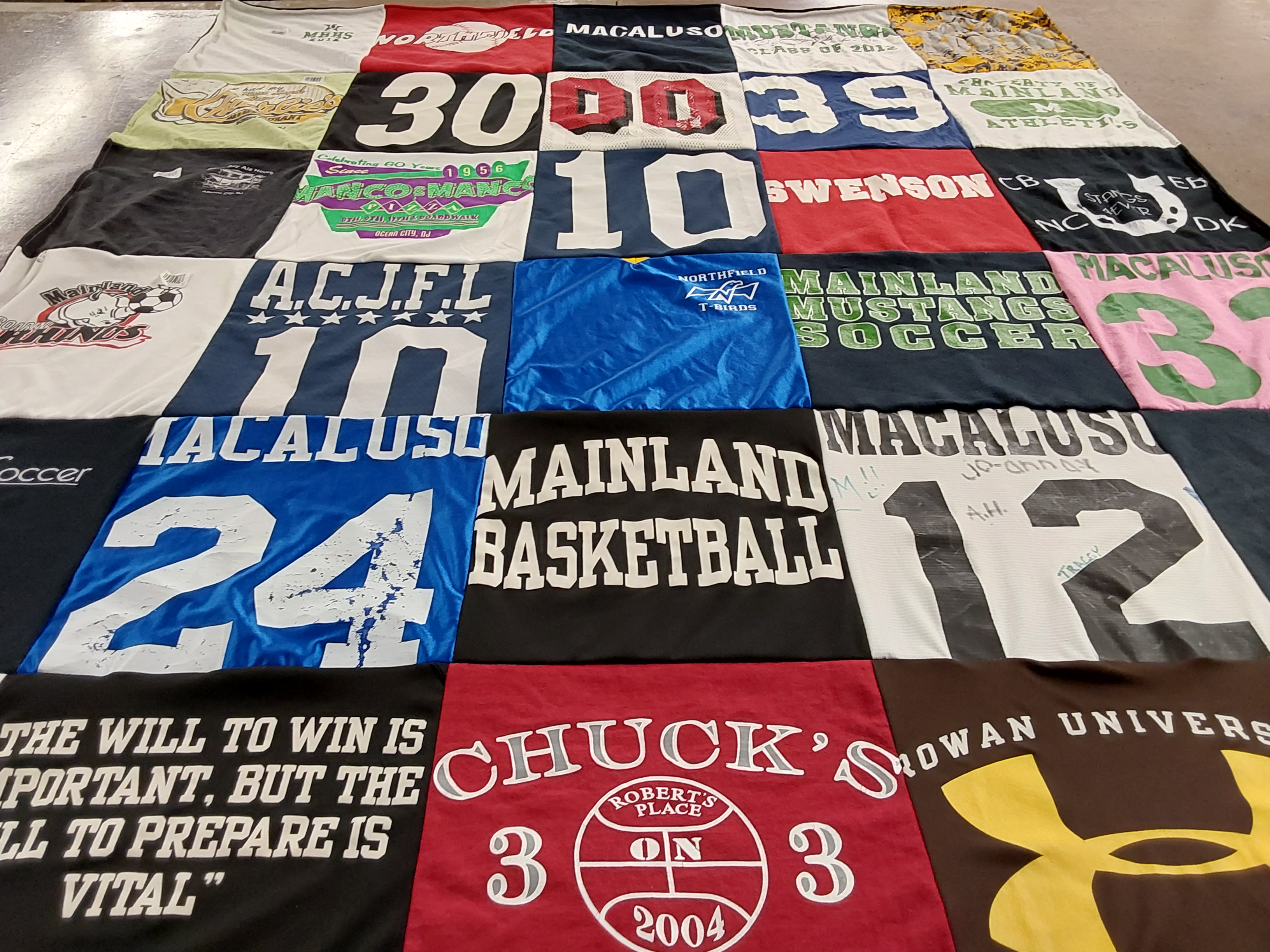 T-shirt quilt featuring mainland mustangs soccer, mainland basketball by Amy from NJ