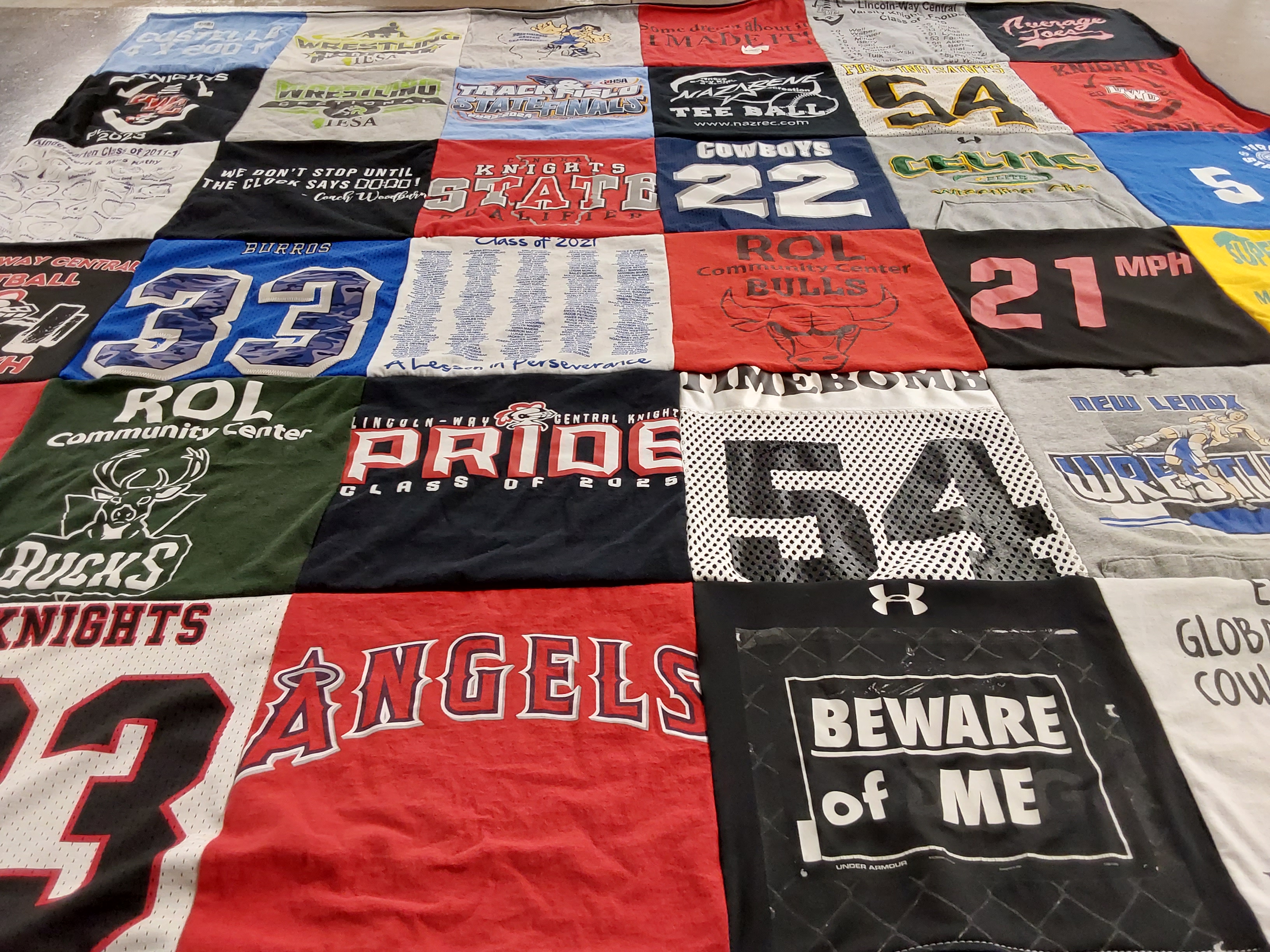 T-shirt quilt featuring new lenox wrestling team by Christine from IL
