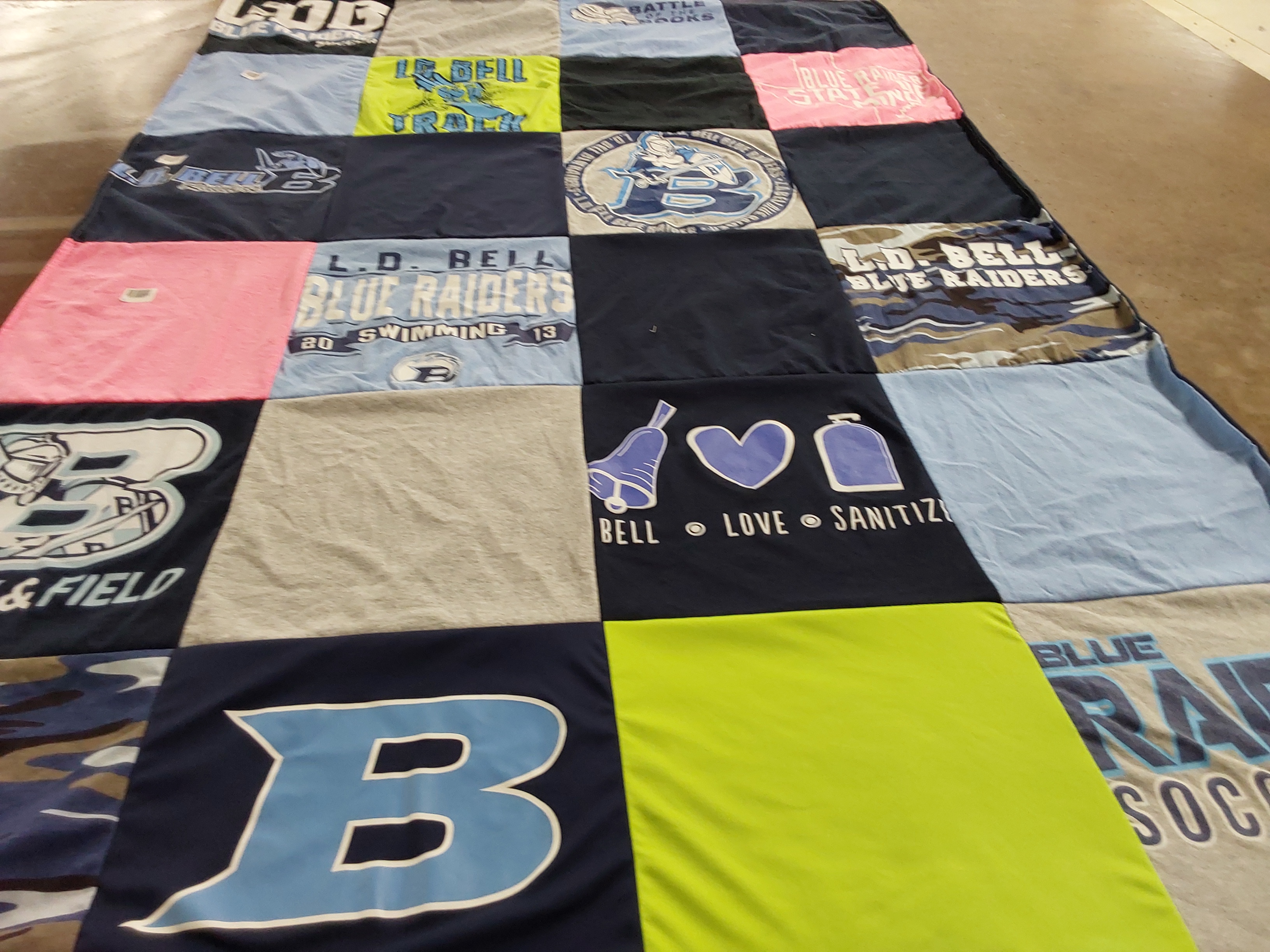 T-shirt quilt featuring blue raiders by Lucille from TX