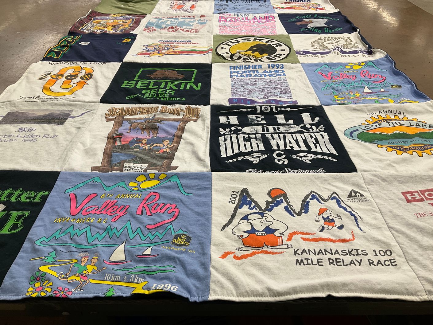T-shirt quilt with running, marathons themes by Ann from AB