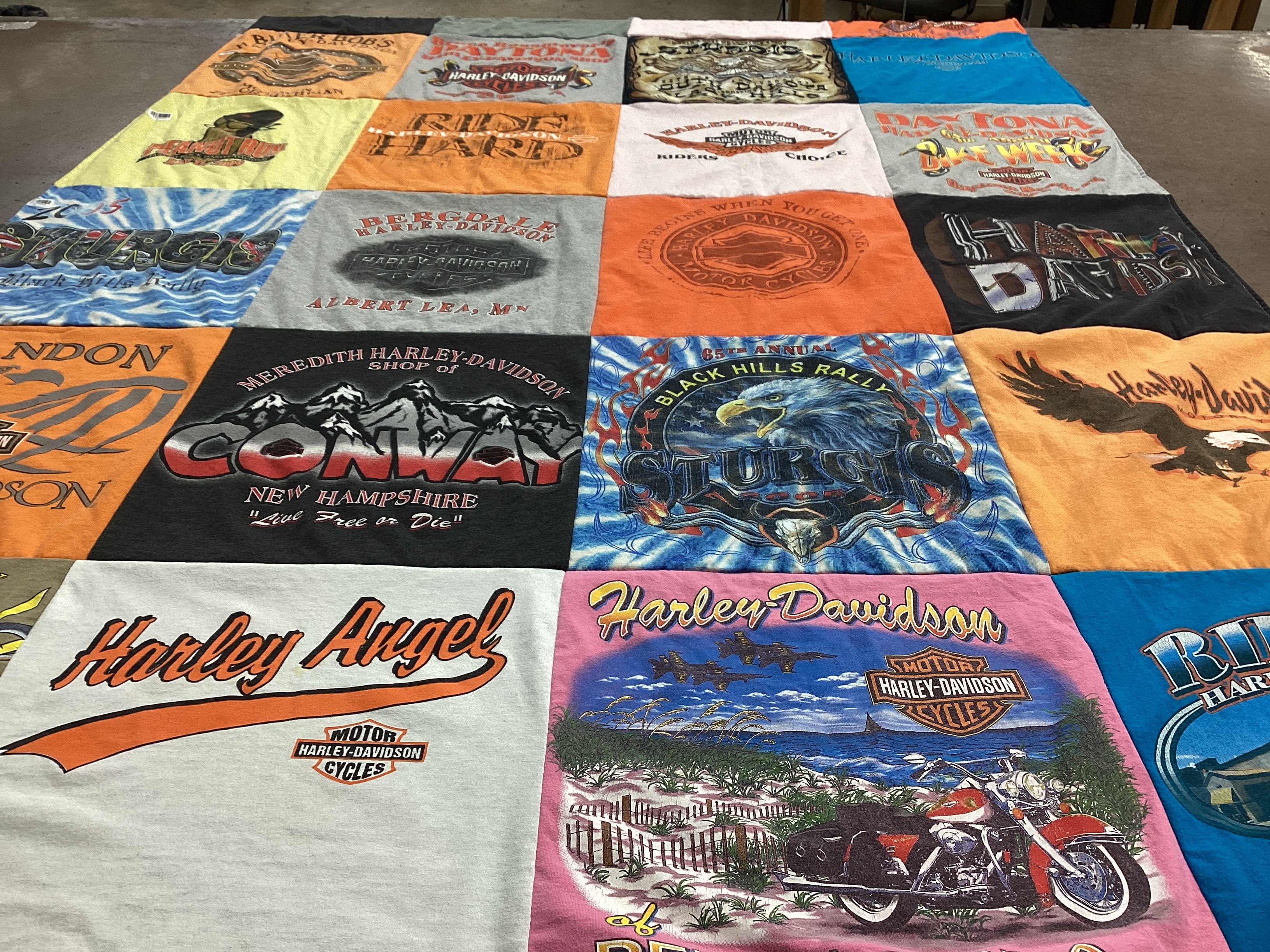 T-shirt quilt with motorcycling, biking themes by Robert from MI