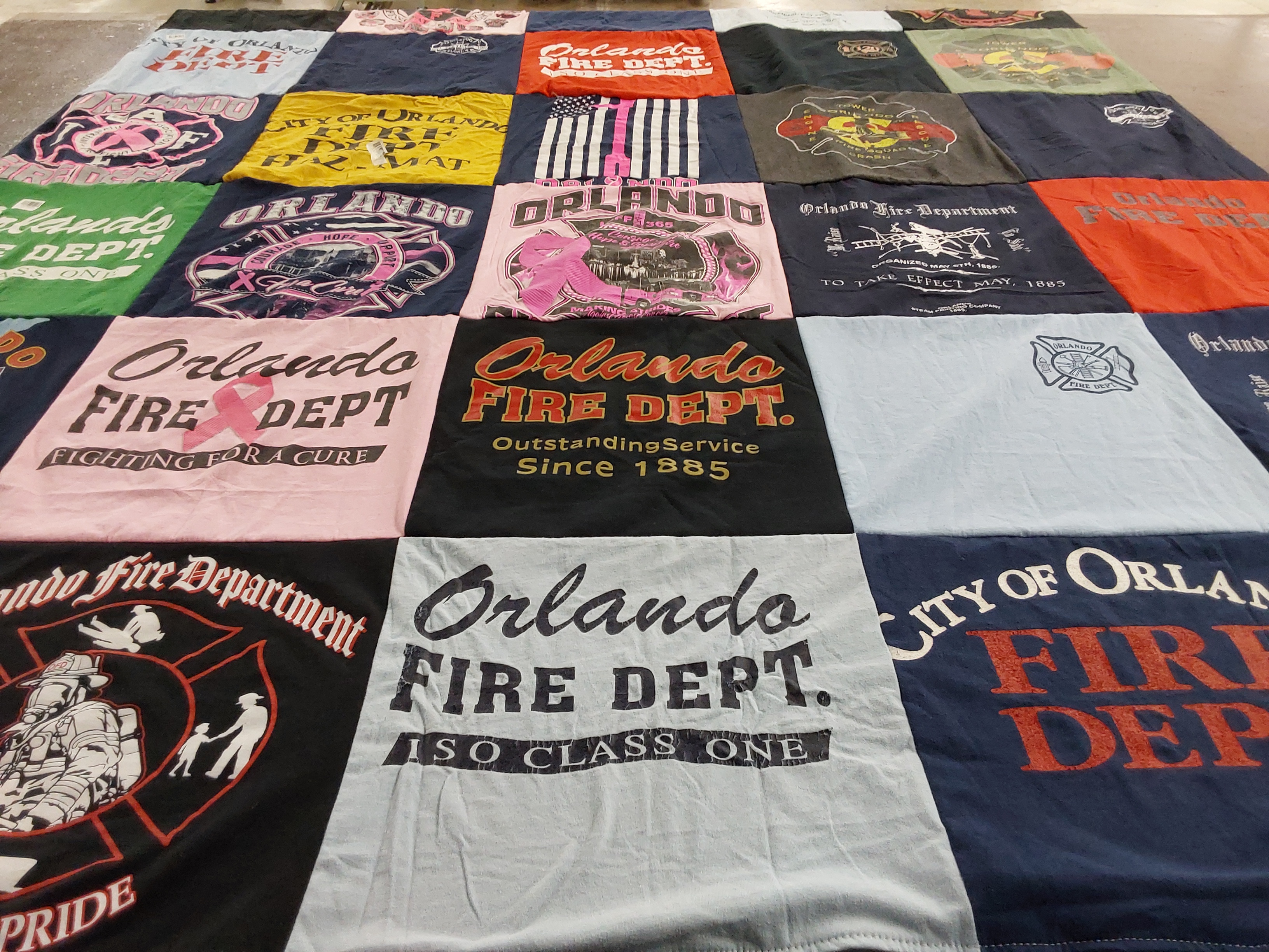 T-shirt quilt with firefighting themes by Mitchell from FL
