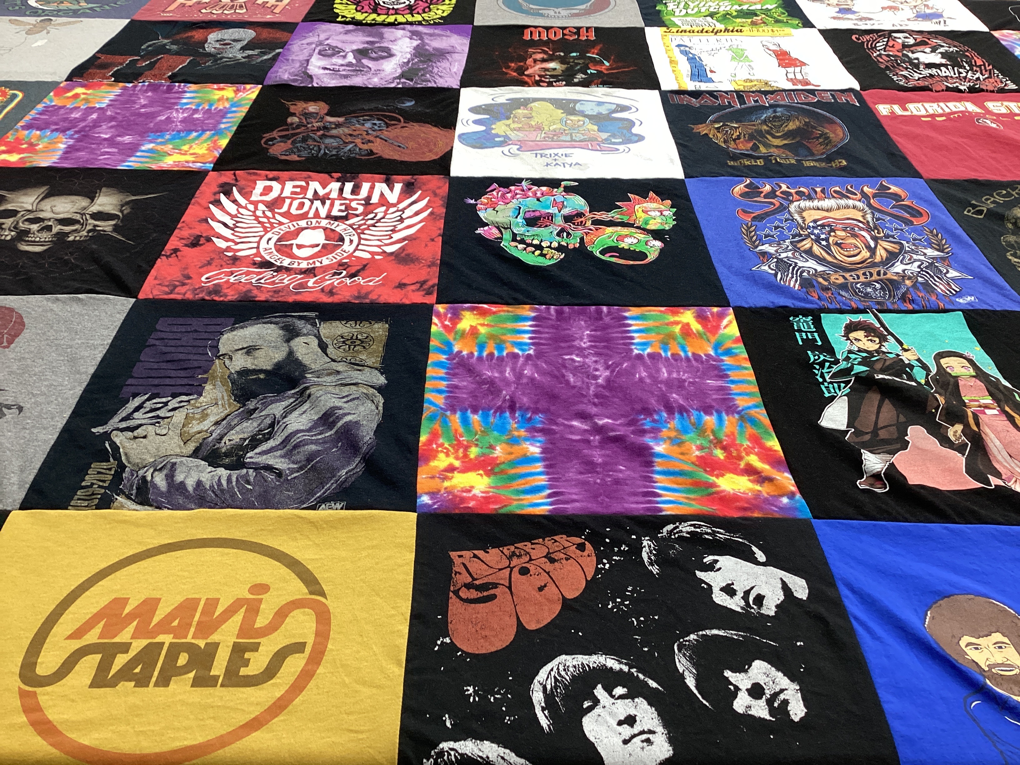 T-shirt quilt with music, bands themes by Freya from VA
