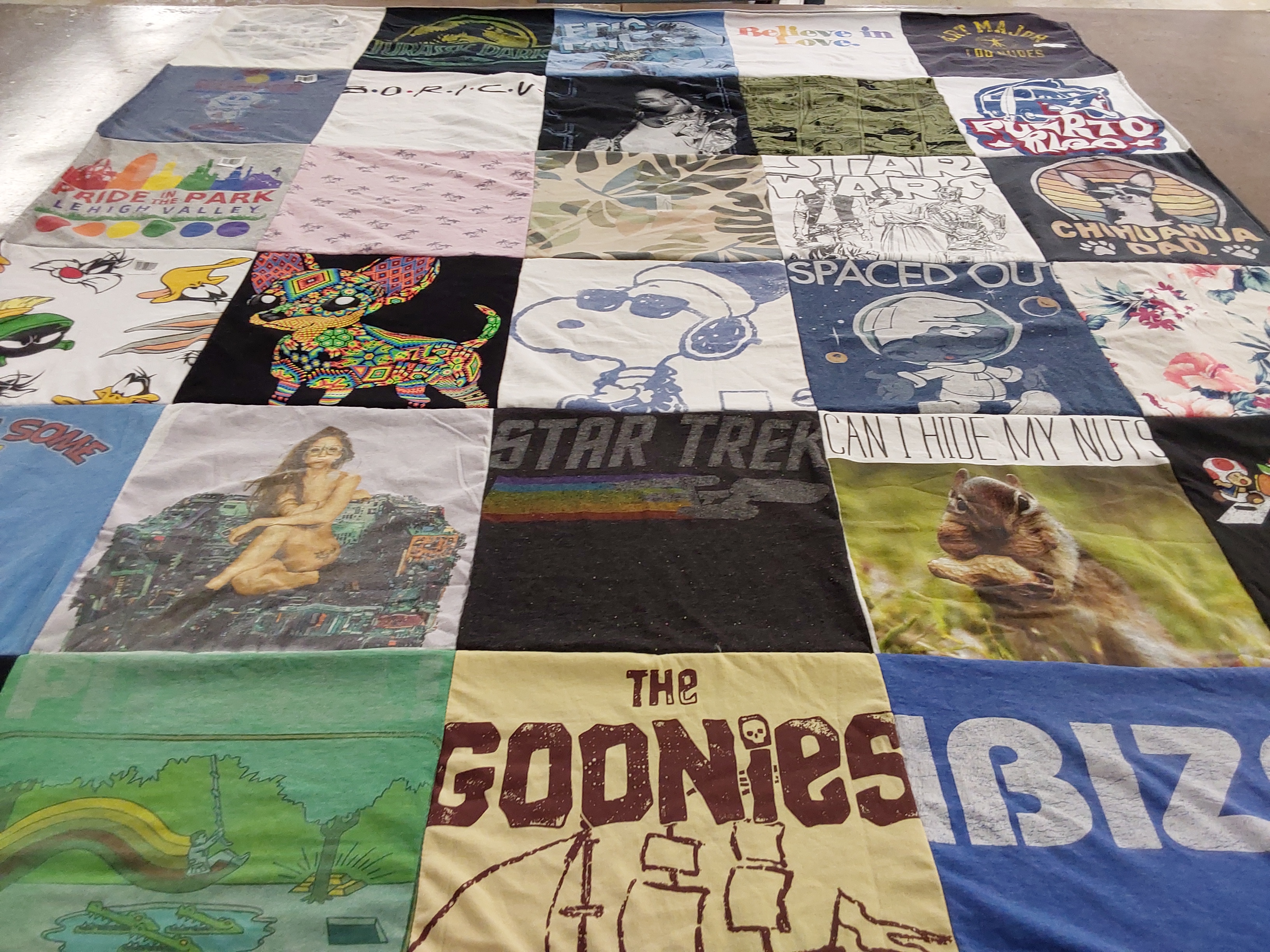T-shirt quilt with sci-fi, cartoons themes by Carlos from PA